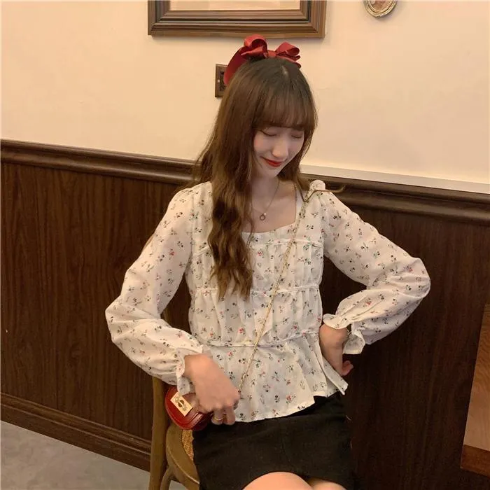 Kawaii Square Collar Floral Shirt