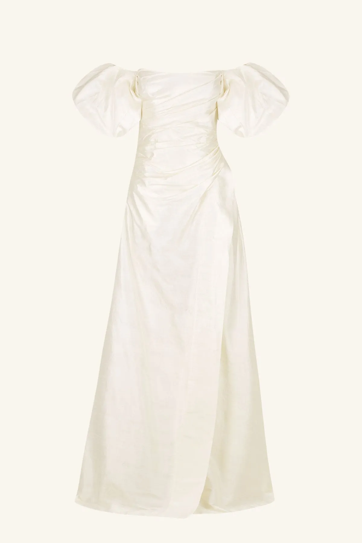 LA LUNE LUCERO SILK DRAPED CORSET SPLIT MAXI DRESS - IVORY