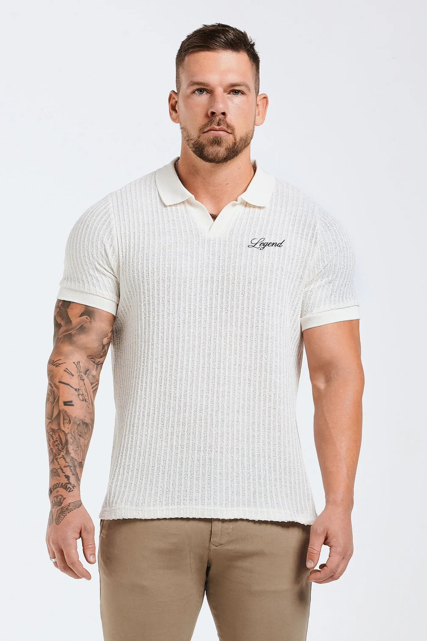 LADDER KNIT POLO - ECRU