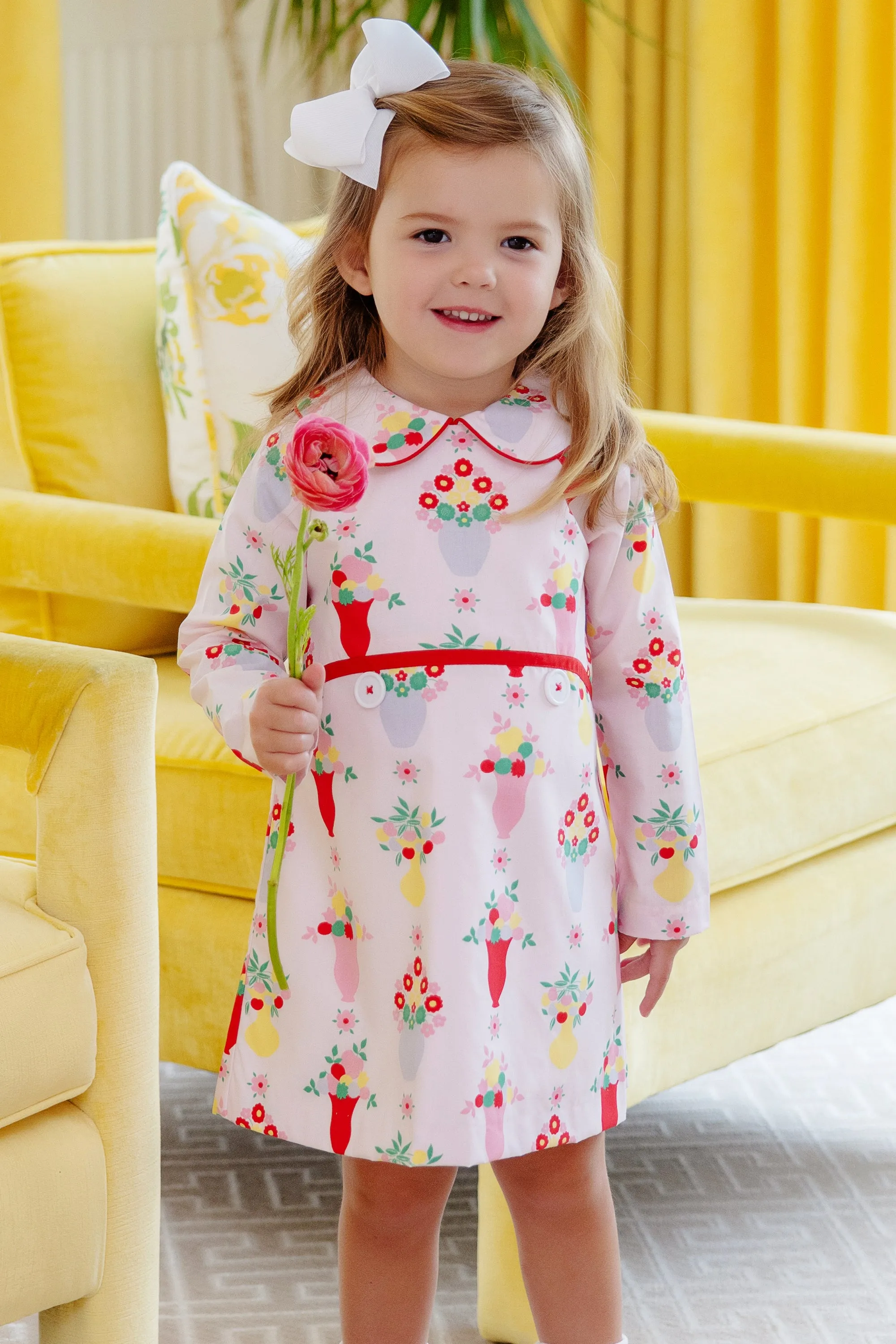 Lindy's Lunch Dress - Pink and Plentiful with Richmond Red & Worth Avenue White Buttons