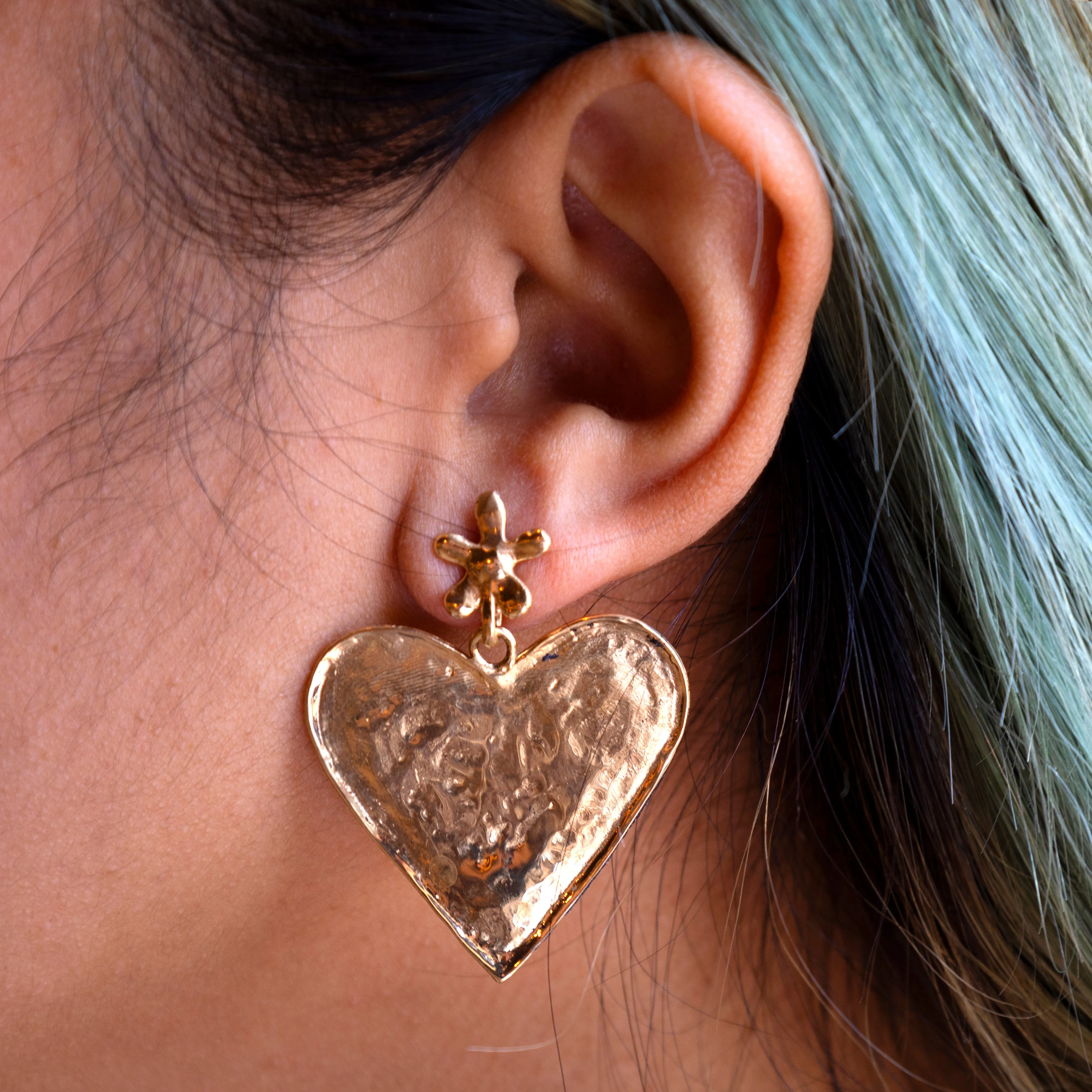 Luiny x Local Eclectic Bold Flower Heart Drop Earring