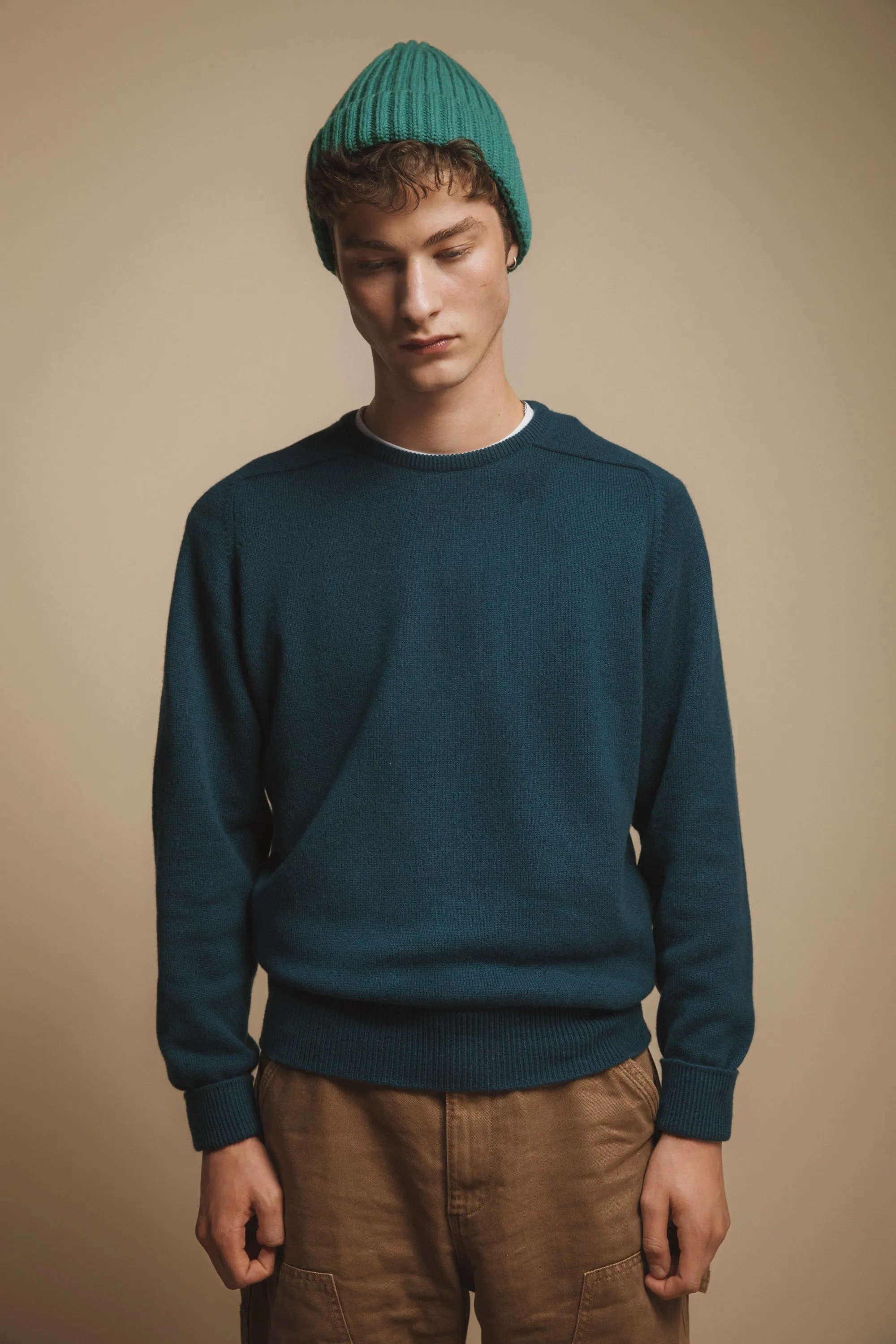 Made in Scotland Melrose Cashmere Crew Neck Jumper - Petrol Blue