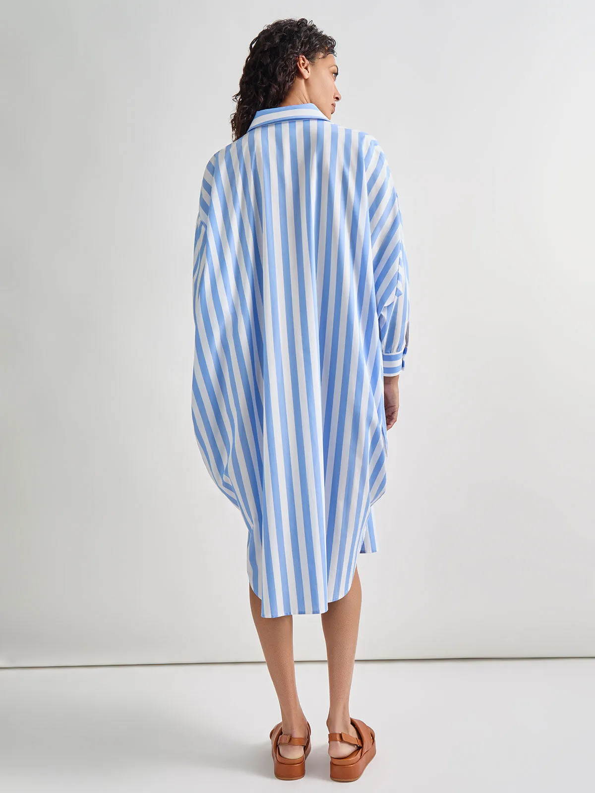 Midi Oversized Shirtdress - Striped Woven