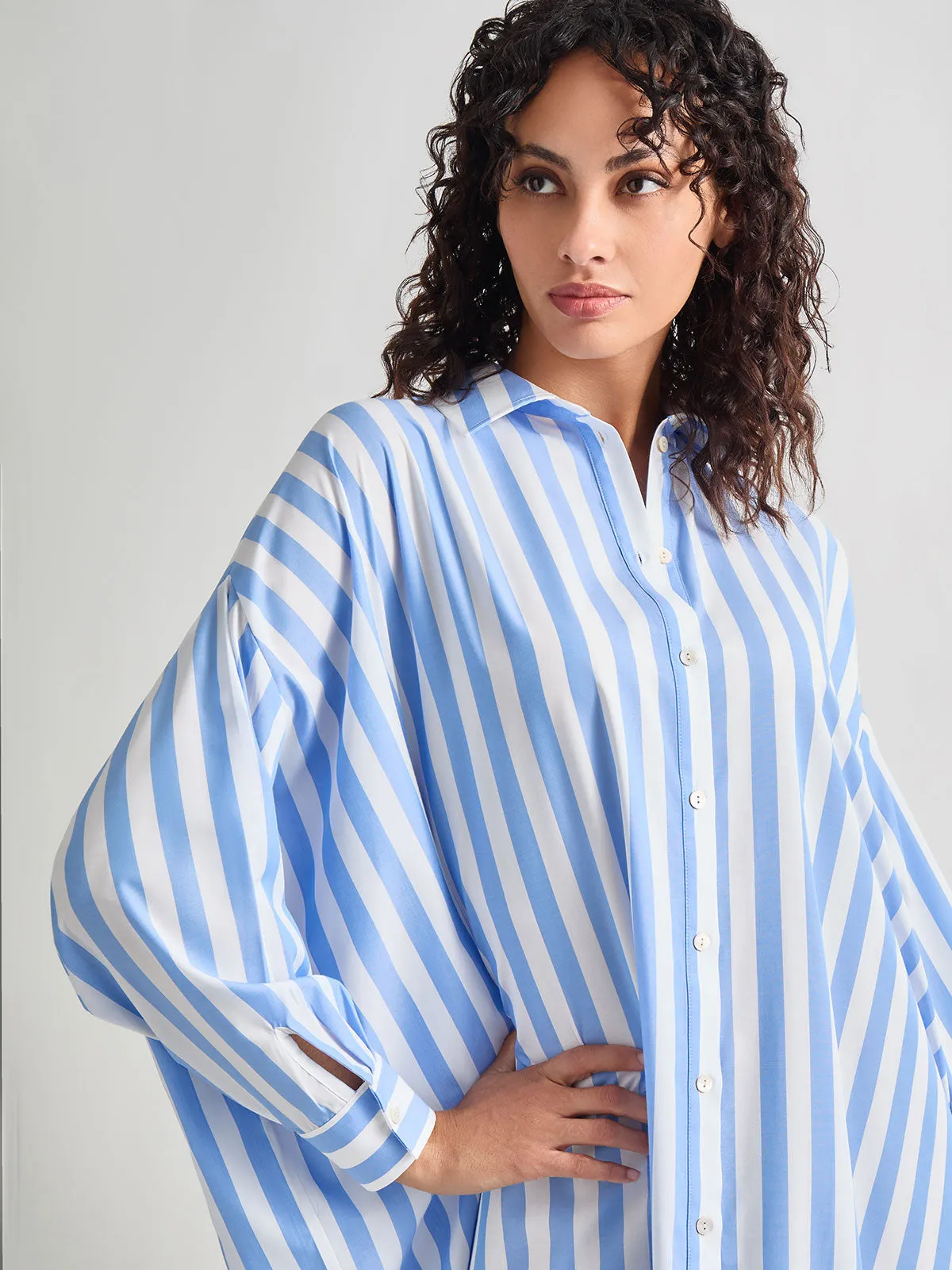 Midi Oversized Shirtdress - Striped Woven