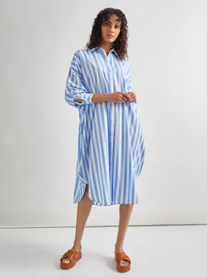 Midi Oversized Shirtdress - Striped Woven