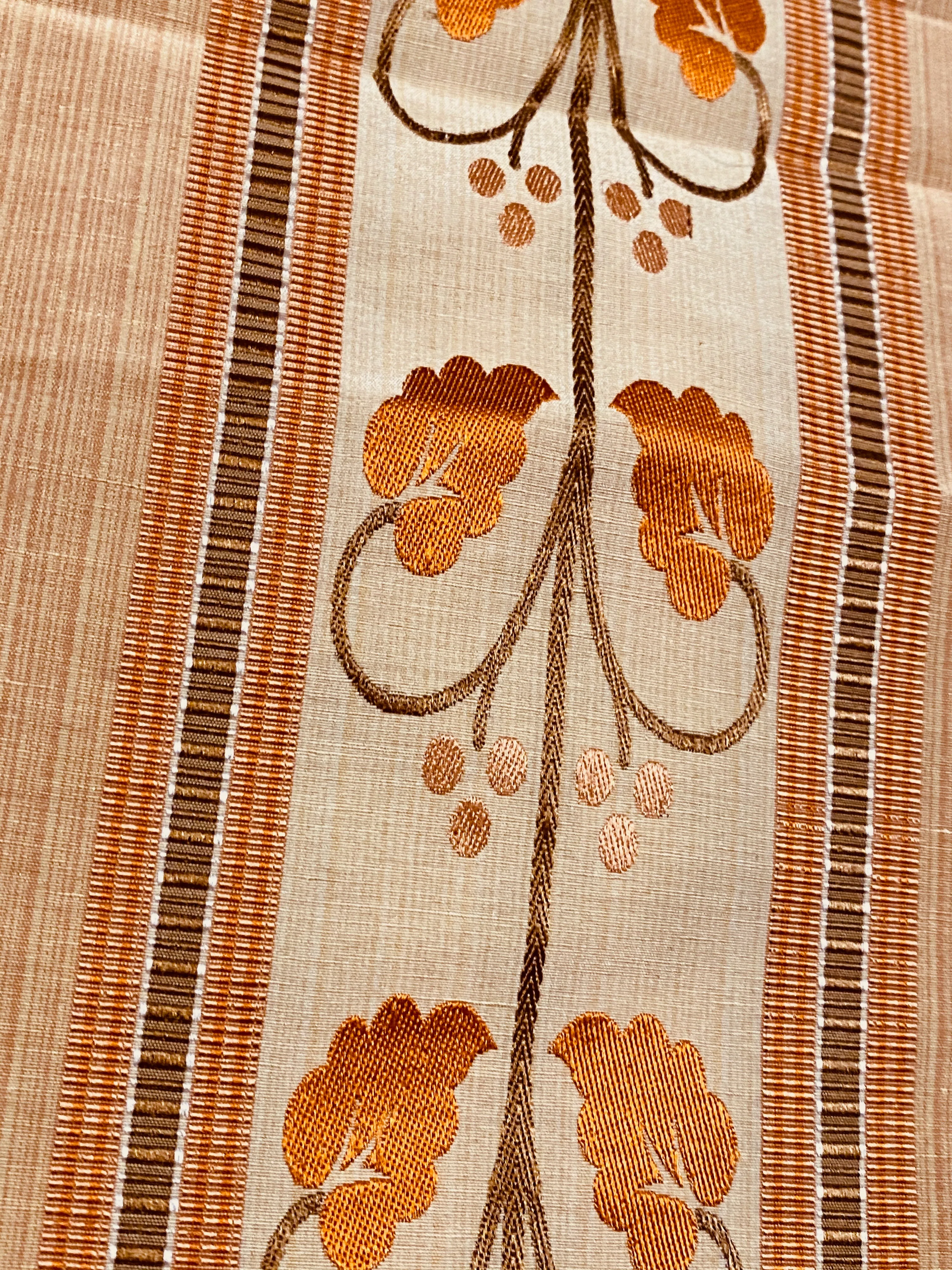 NEW Contessa Bristol 100% Silk Leaf Embroidered Striped Fabric Orange and Cream