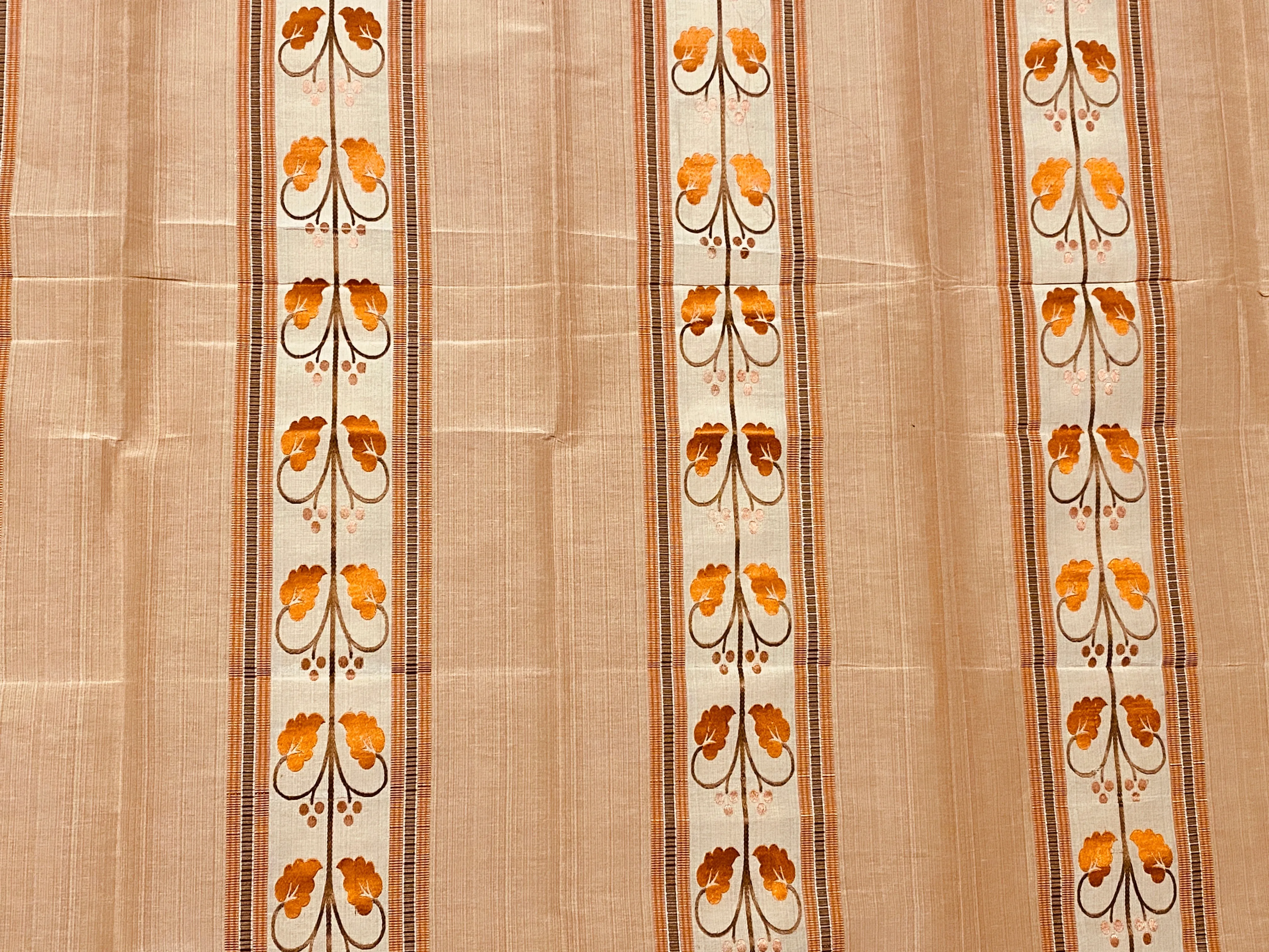 NEW Contessa Bristol 100% Silk Leaf Embroidered Striped Fabric Orange and Cream