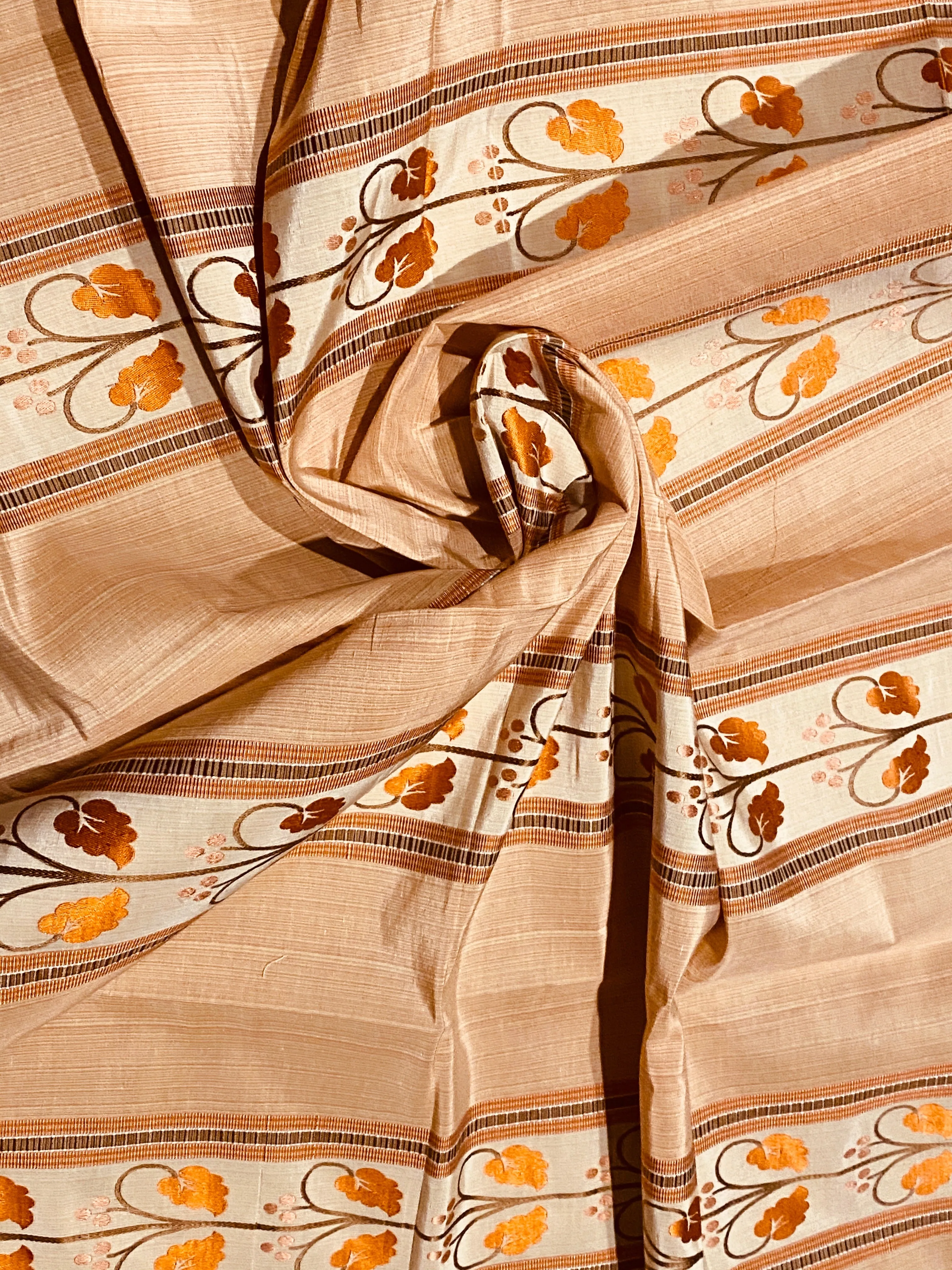 NEW Contessa Bristol 100% Silk Leaf Embroidered Striped Fabric Orange and Cream