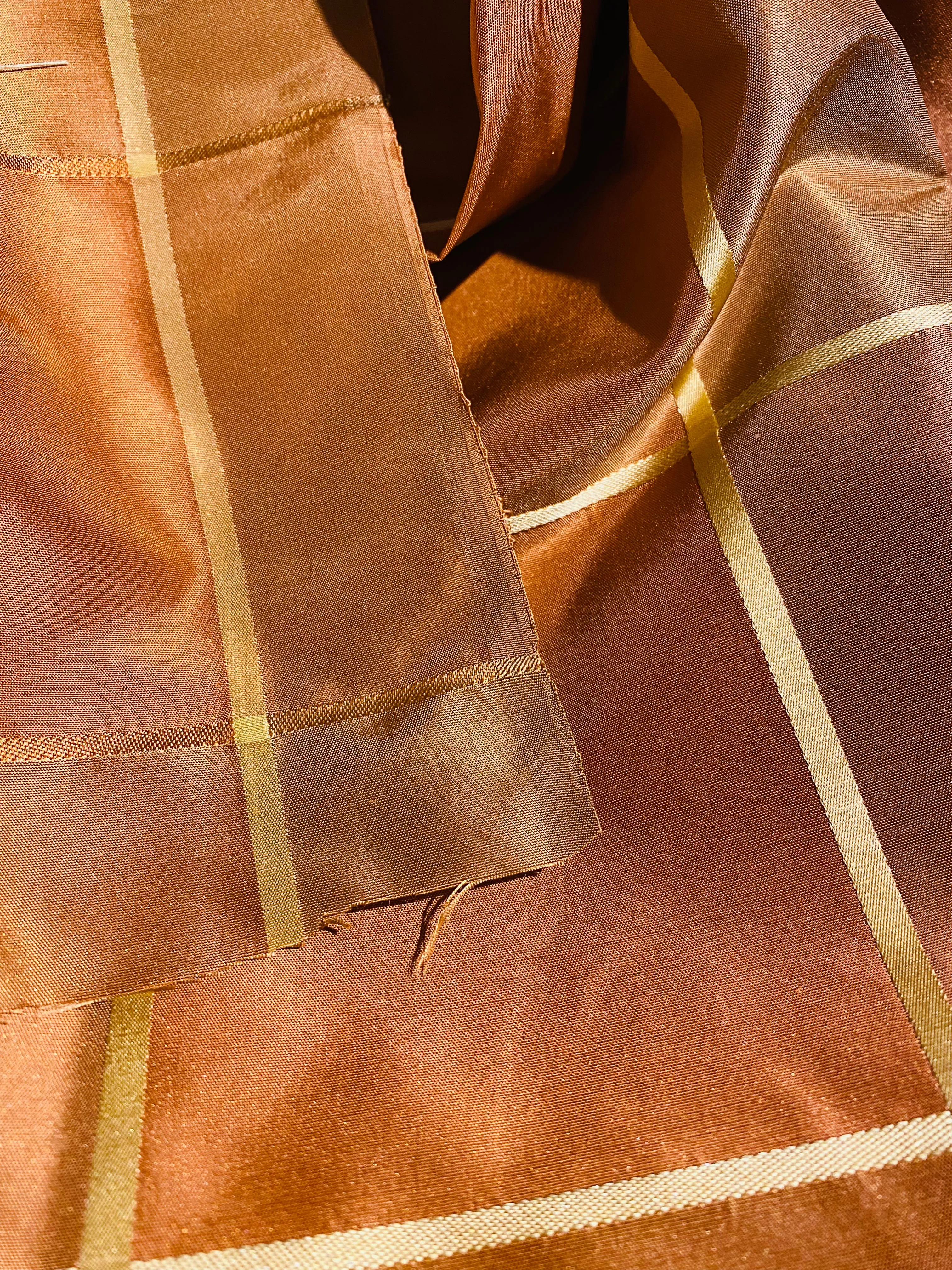 NEW Contessa Lucia 100% Silk Taffeta Plaid Tartan Burnt Peach Fabric SB_6_24