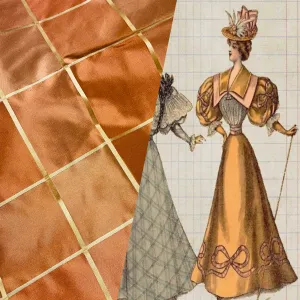 NEW Contessa Lucia 100% Silk Taffeta Plaid Tartan Burnt Peach Fabric SB_6_24