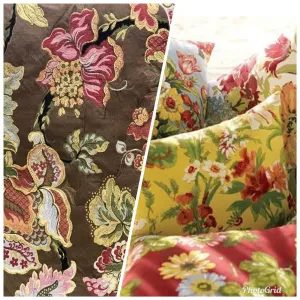 NEW Designer Floral Brocade Upholstery Fabric- Made In Belgium- Brown