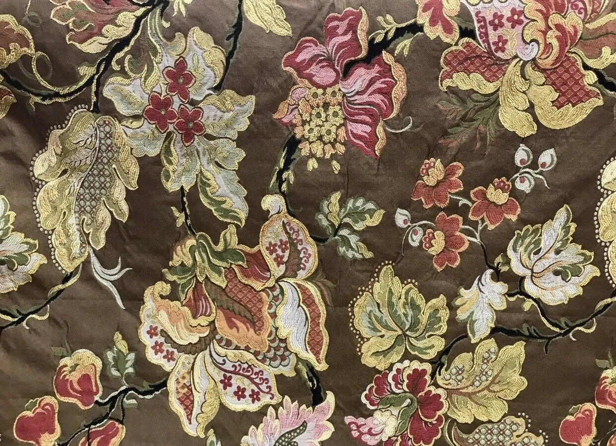 NEW Designer Floral Brocade Upholstery Fabric- Made In Belgium- Brown