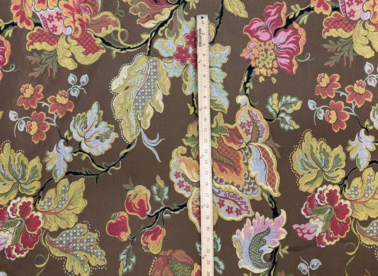 NEW Designer Floral Brocade Upholstery Fabric- Made In Belgium- Brown