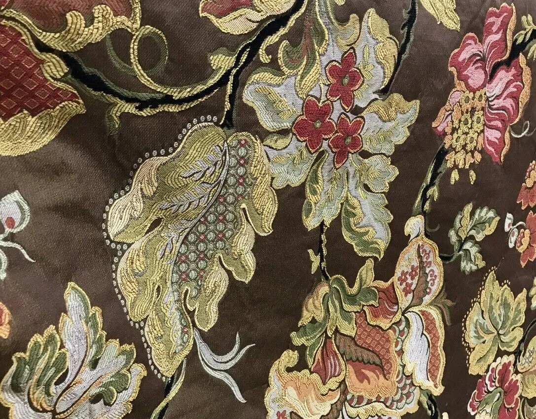 NEW Designer Floral Brocade Upholstery Fabric- Made In Belgium- Brown