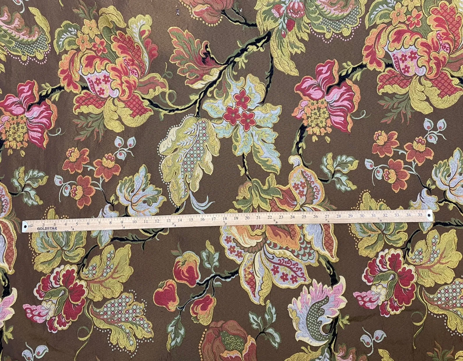 NEW Designer Floral Brocade Upholstery Fabric- Made In Belgium- Brown