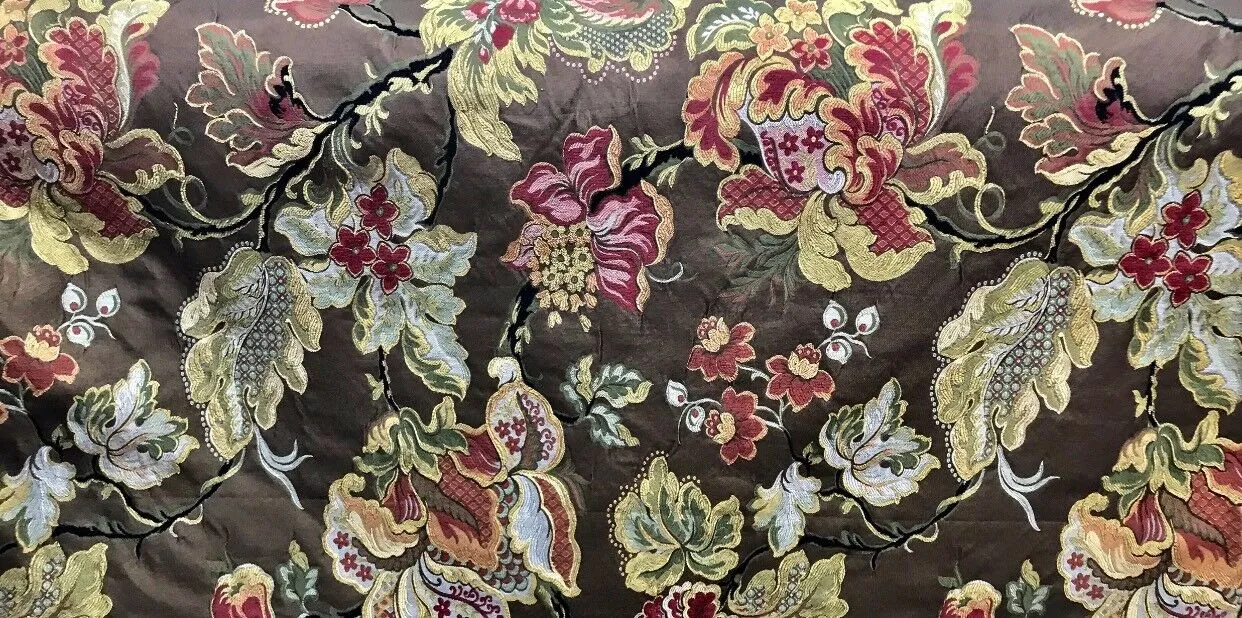 NEW Designer Floral Brocade Upholstery Fabric- Made In Belgium- Brown