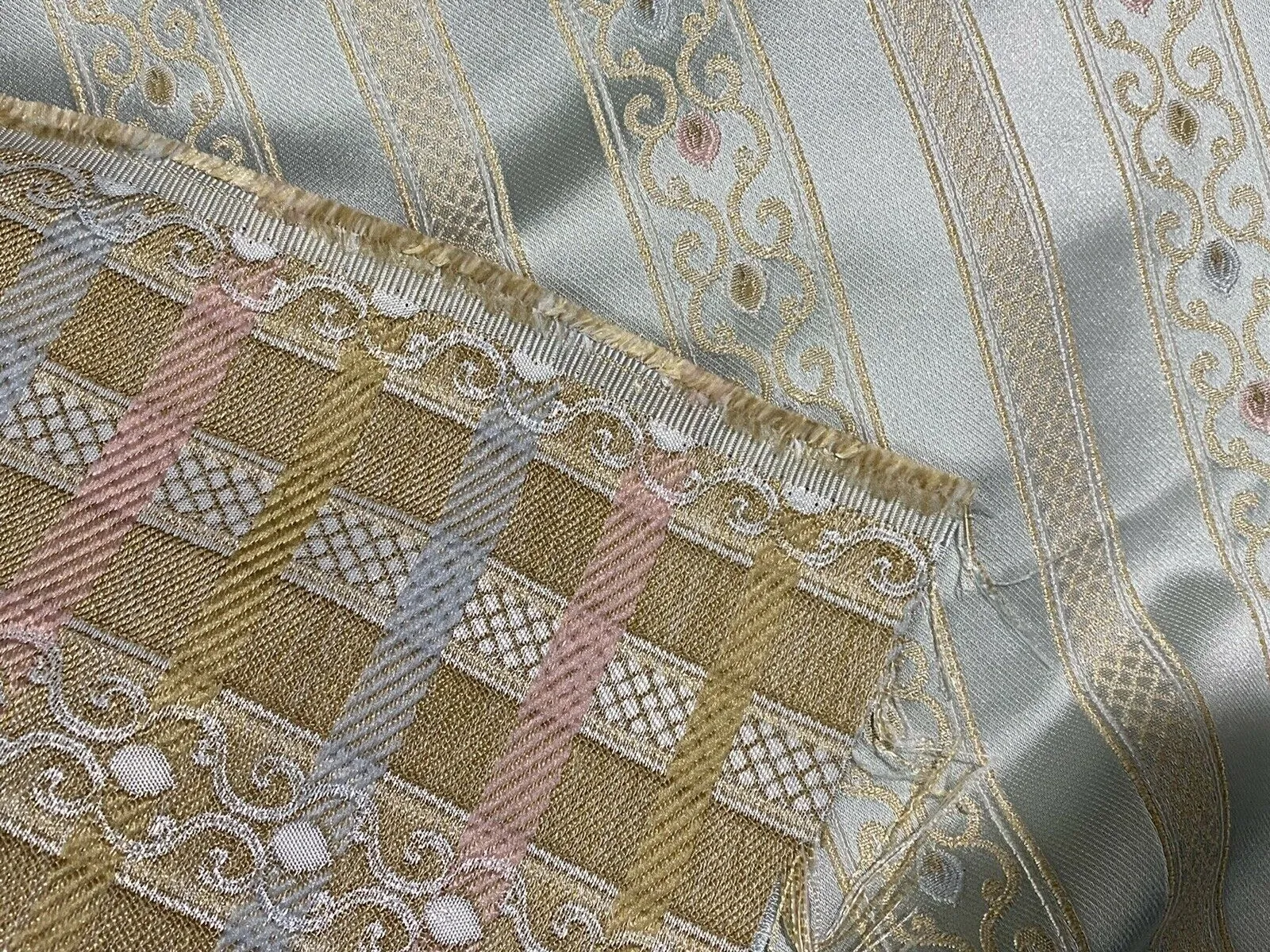 NEW Princess Avery Novelty Ritz Neoclassical Brocade Striped Satin Fabric - Louis Blue