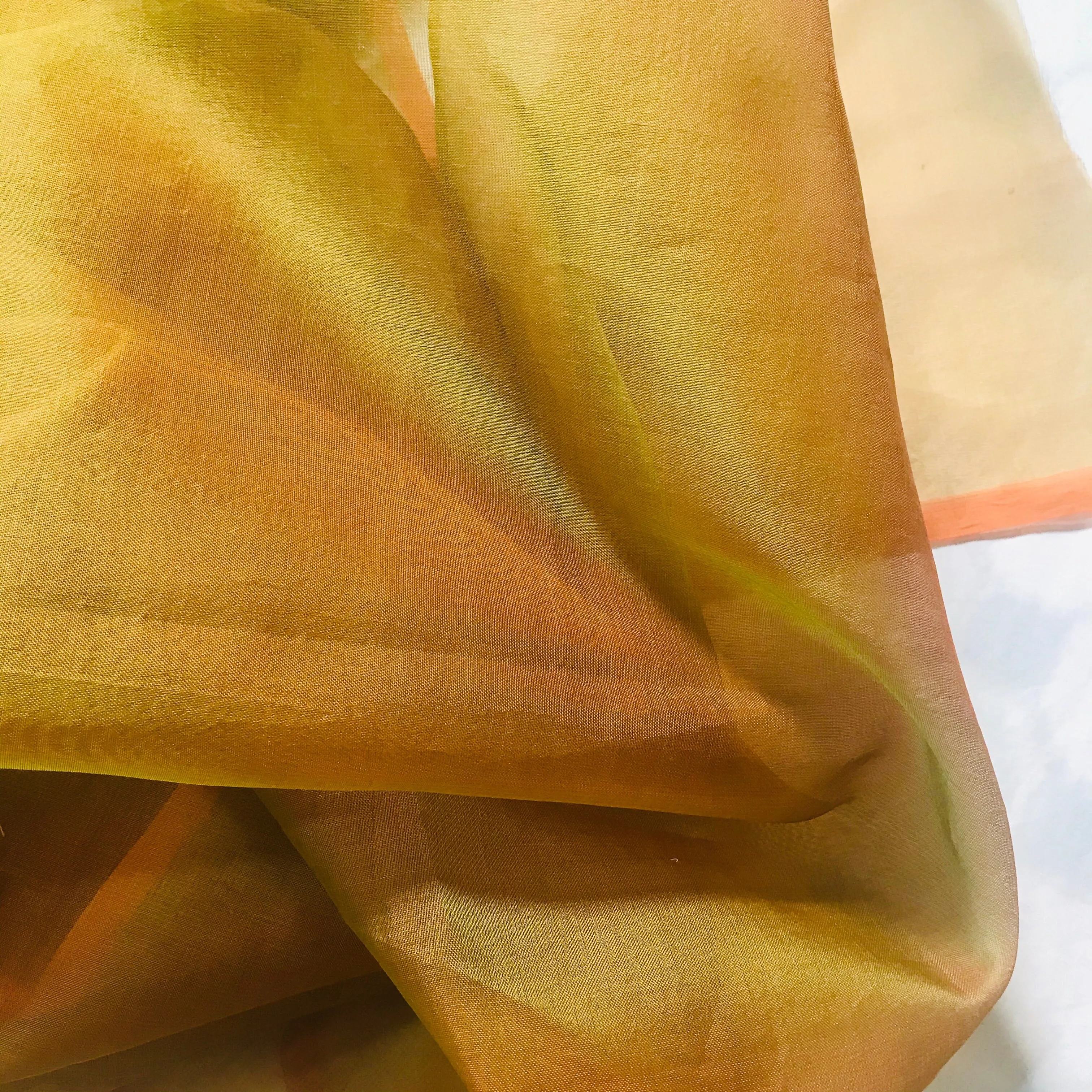 NEW Princess Charmayanne 100% Silk Organza Jewel Orange & Green Iridescence