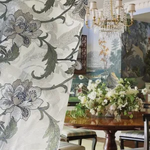 NEW Queen Altred Designer Neoclassical Satin Floral Aubusson Inspired Fabric - Made in Italy