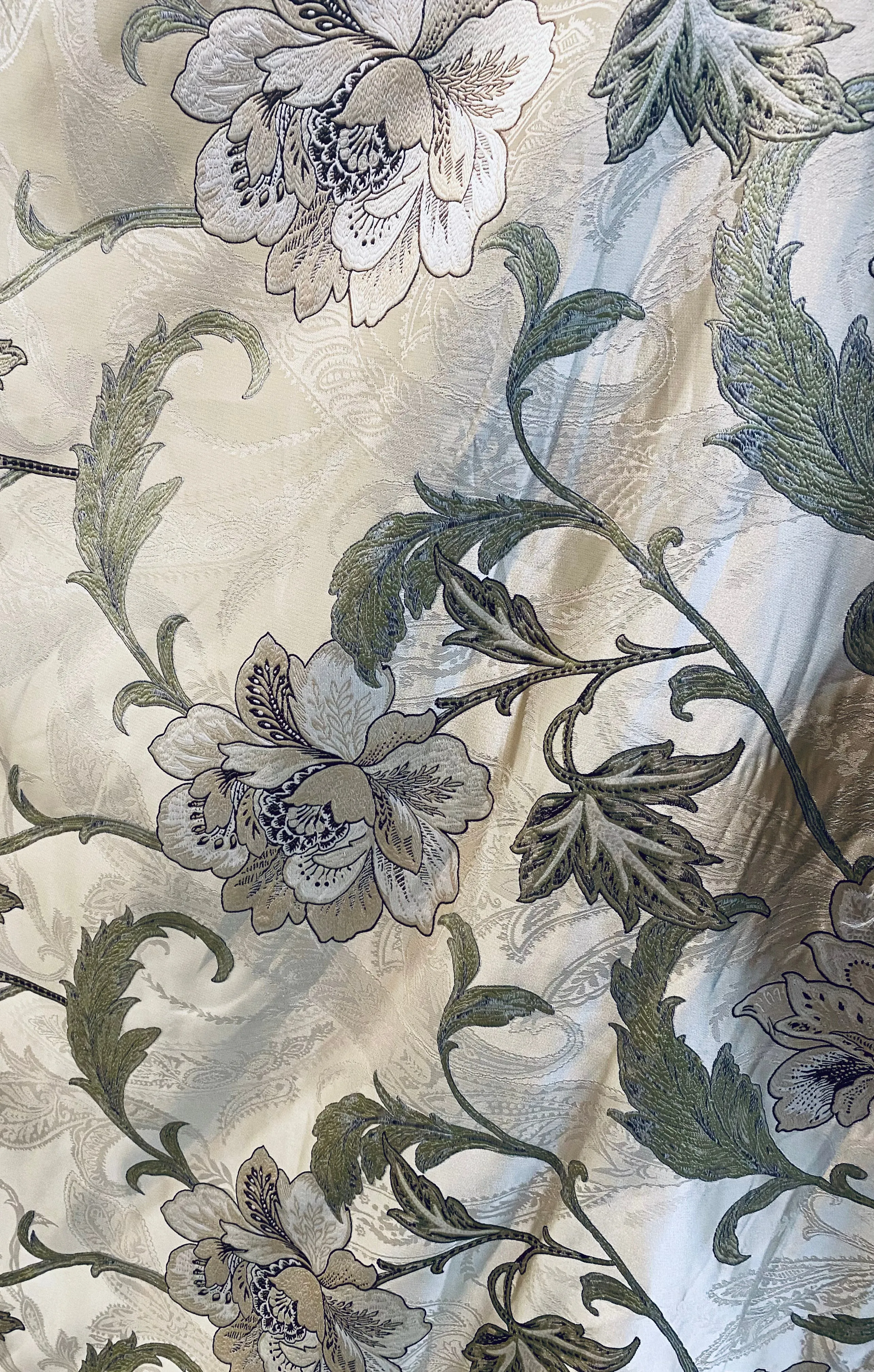 NEW Queen Altred Designer Neoclassical Satin Floral Aubusson Inspired Fabric - Made in Italy