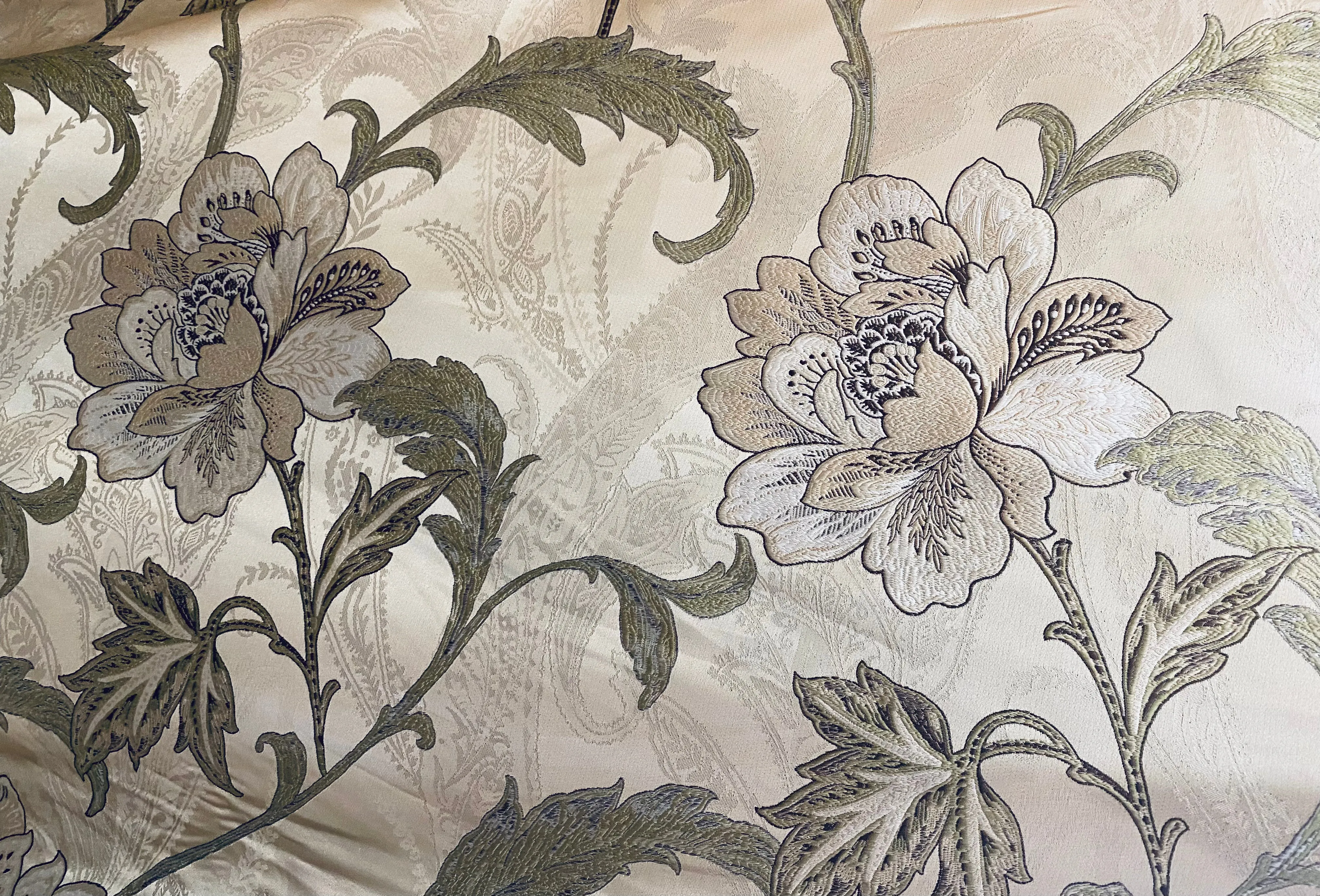 NEW Queen Altred Designer Neoclassical Satin Floral Aubusson Inspired Fabric - Made in Italy