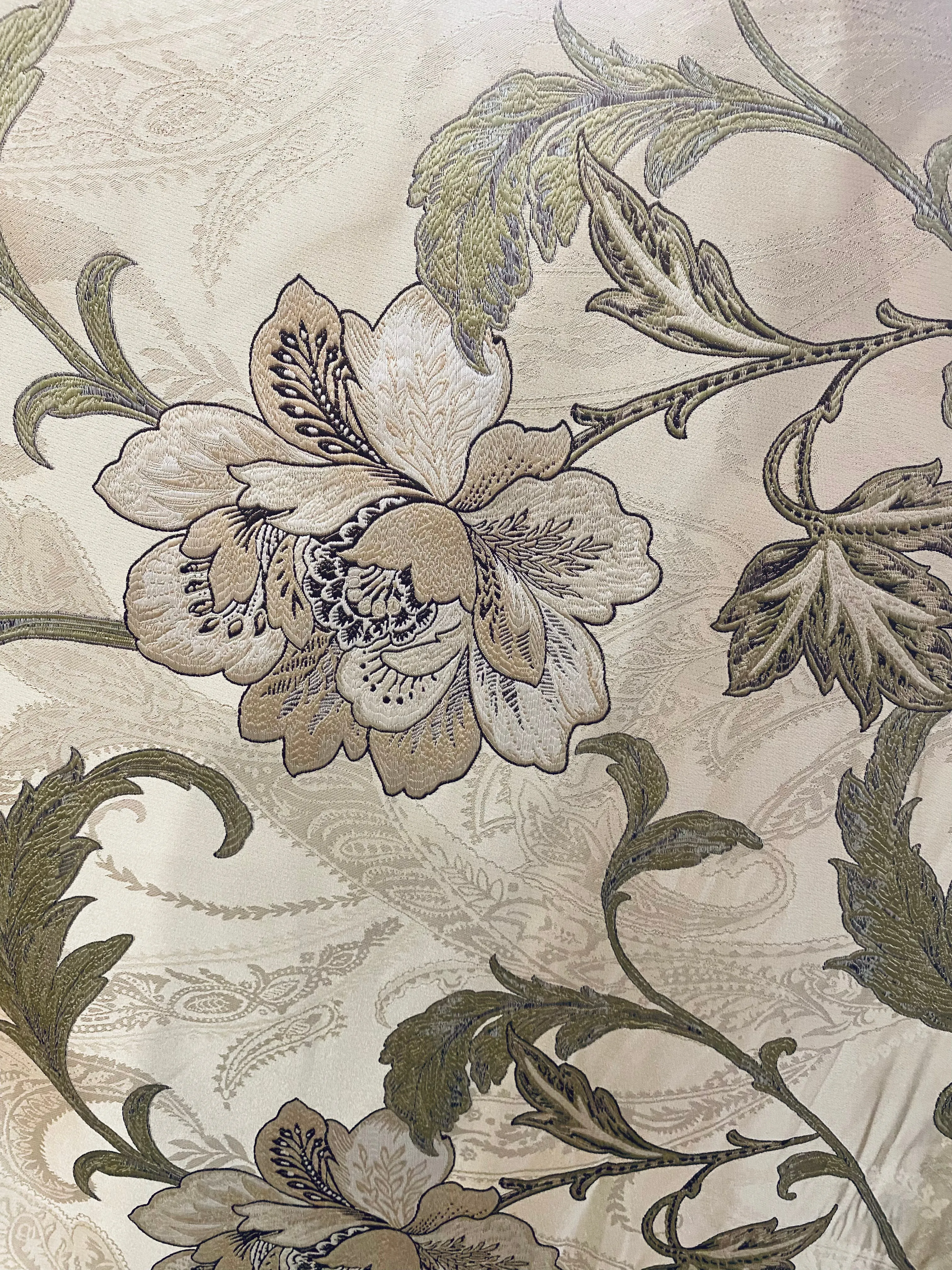 NEW Queen Altred Designer Neoclassical Satin Floral Aubusson Inspired Fabric - Made in Italy