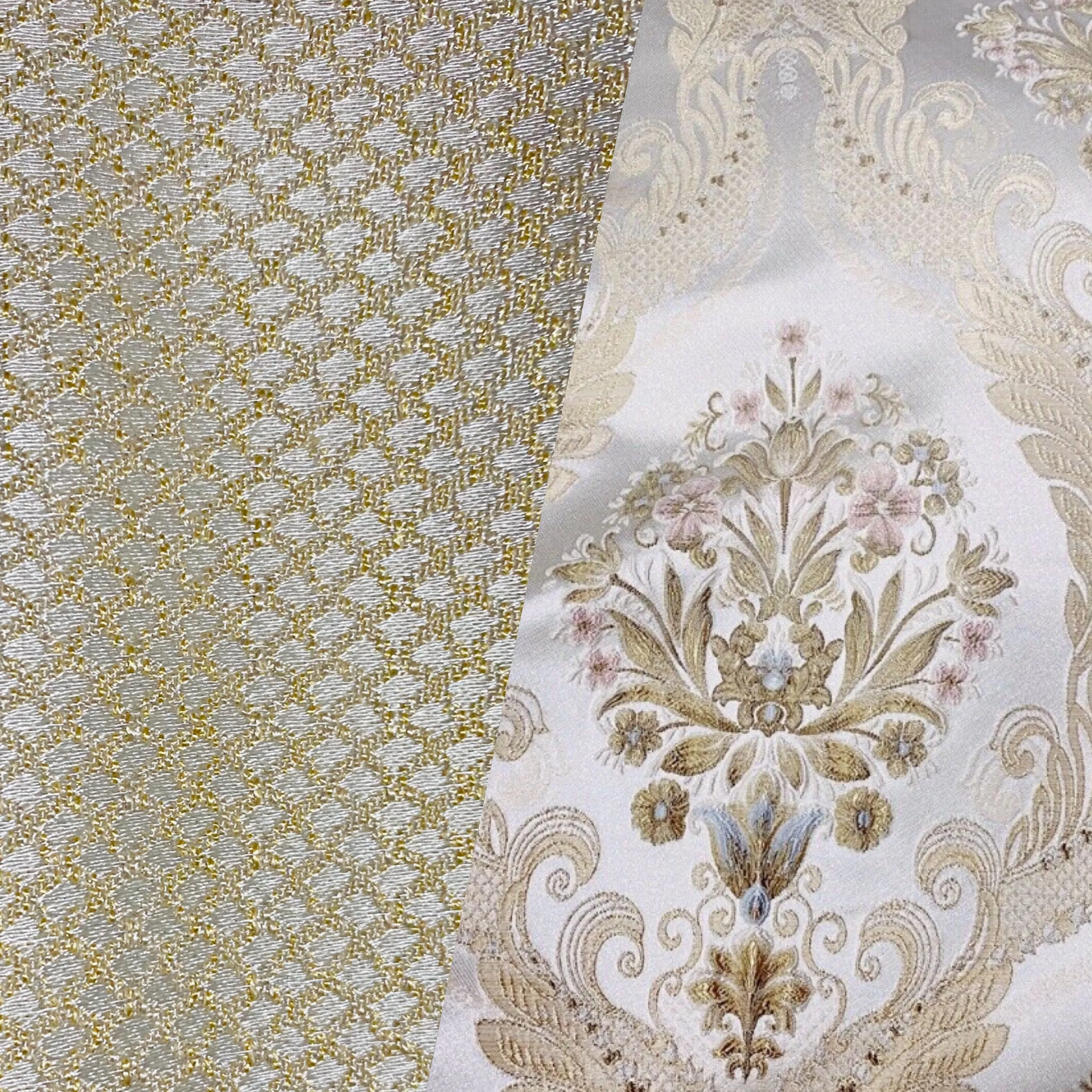 NEW Queen Helen (Matching to Queen Antionette) Novelty Ritz Neoclassical Brocade Diamond Satin Fabric - Ivory