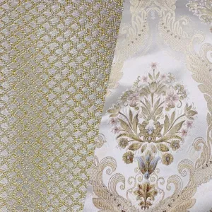 NEW Queen Helen (Matching to Queen Antionette) Novelty Ritz Neoclassical Brocade Diamond Satin Fabric - Ivory