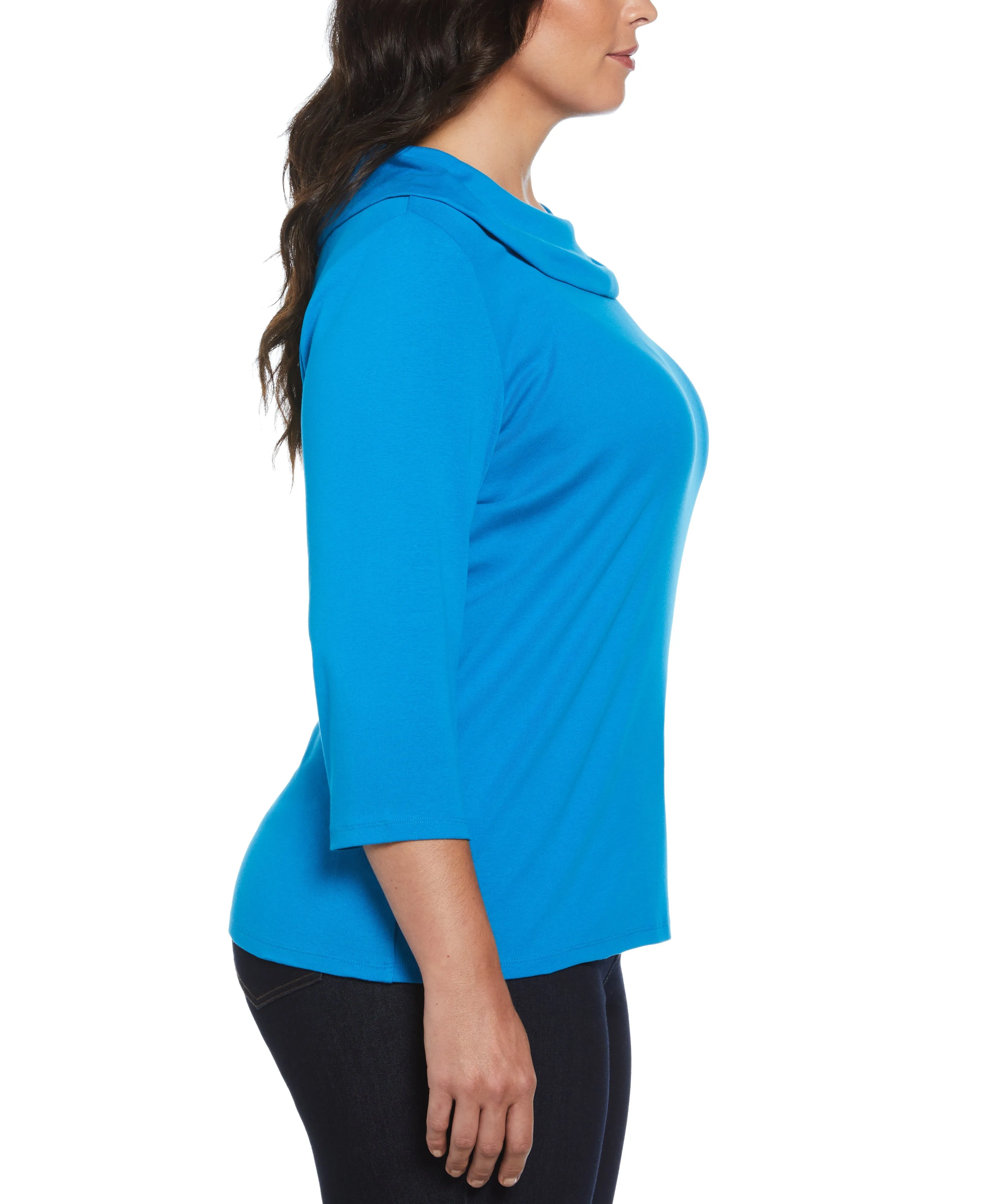 Plus Size Ribbed Marilyn Neck Top with Decorative Brooch