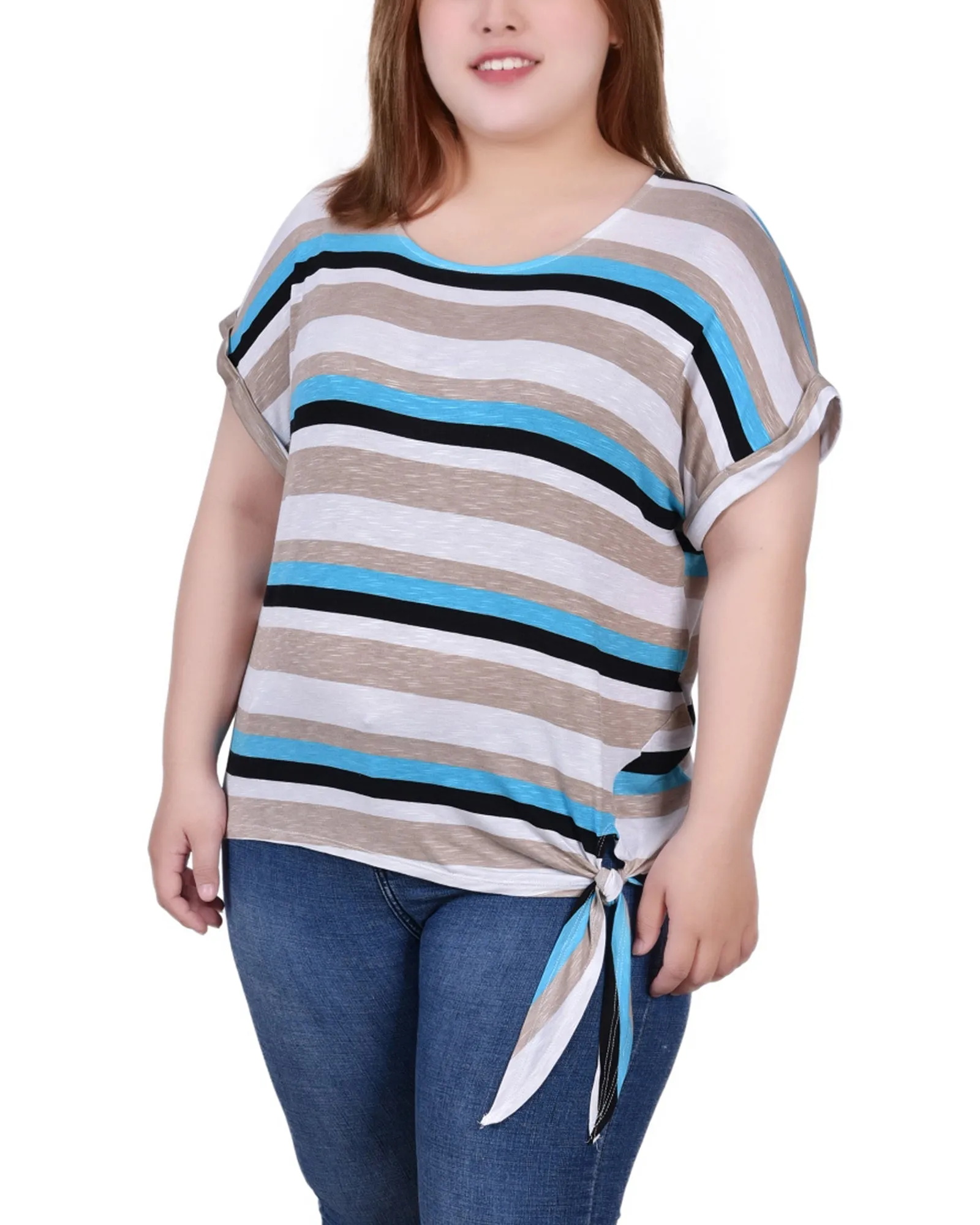 Plus Size Short Sleeve Tie Front Top