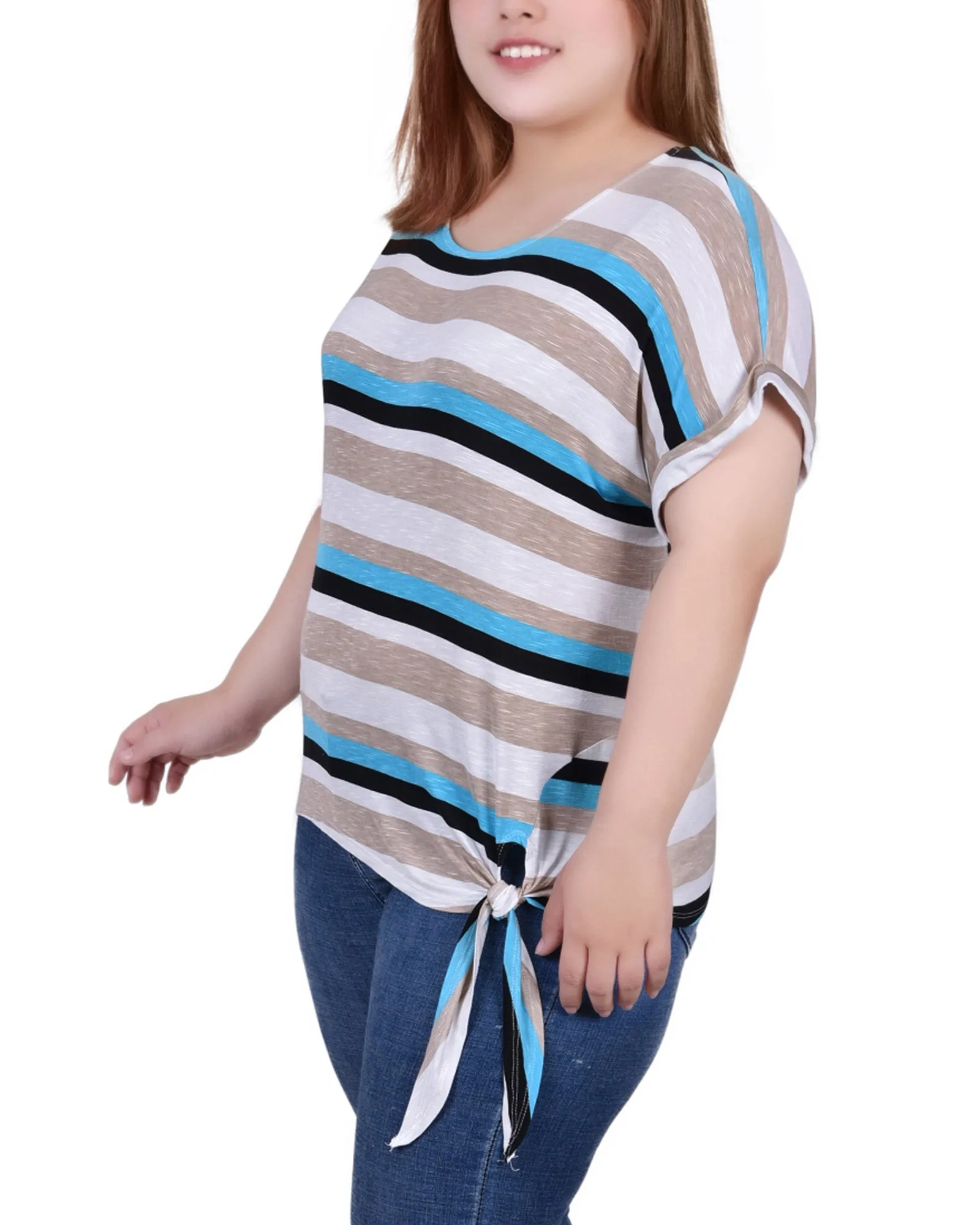 Plus Size Short Sleeve Tie Front Top