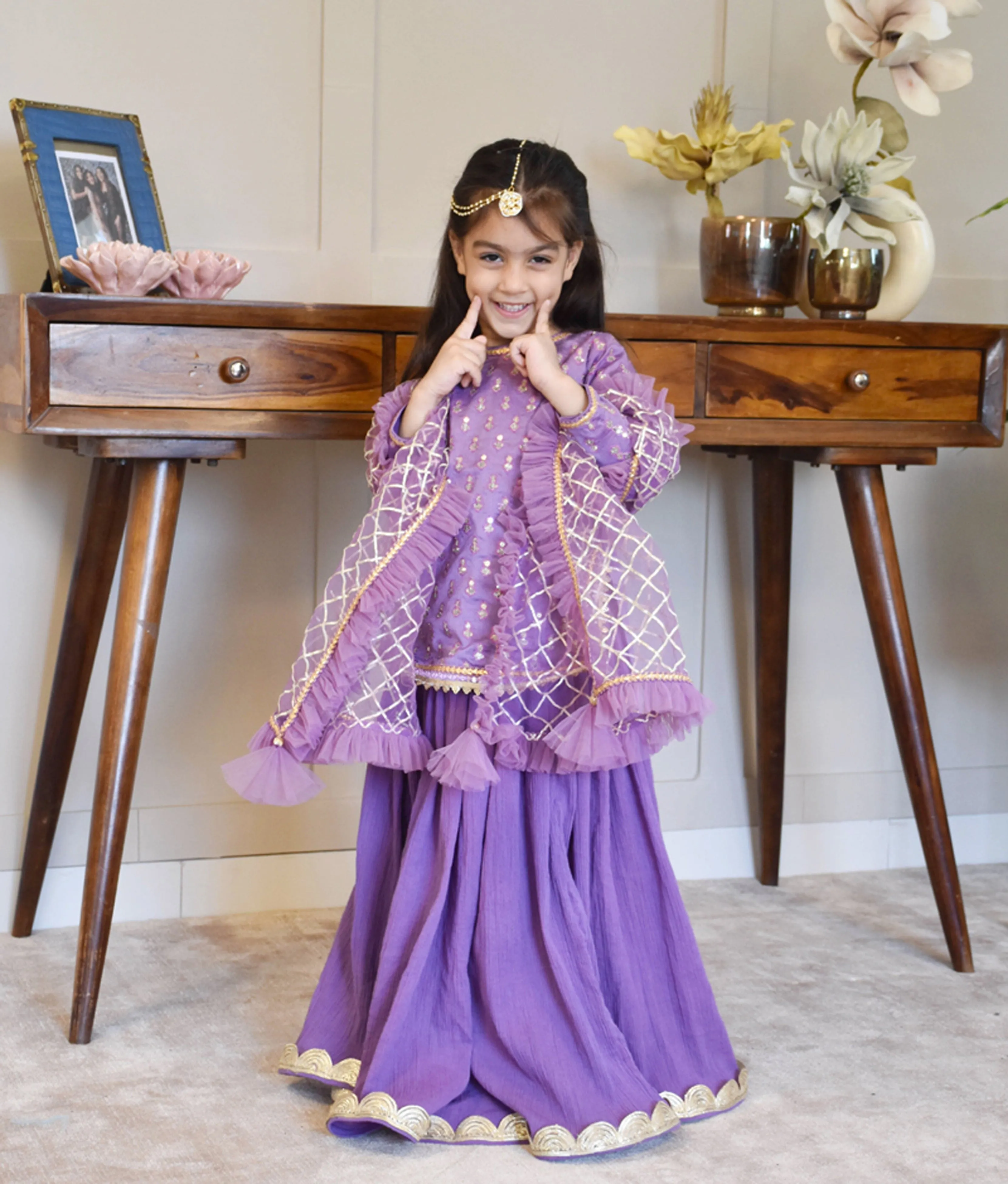 Pre-Order - Purple Embroidery Kurti with Lehenga  for Girls