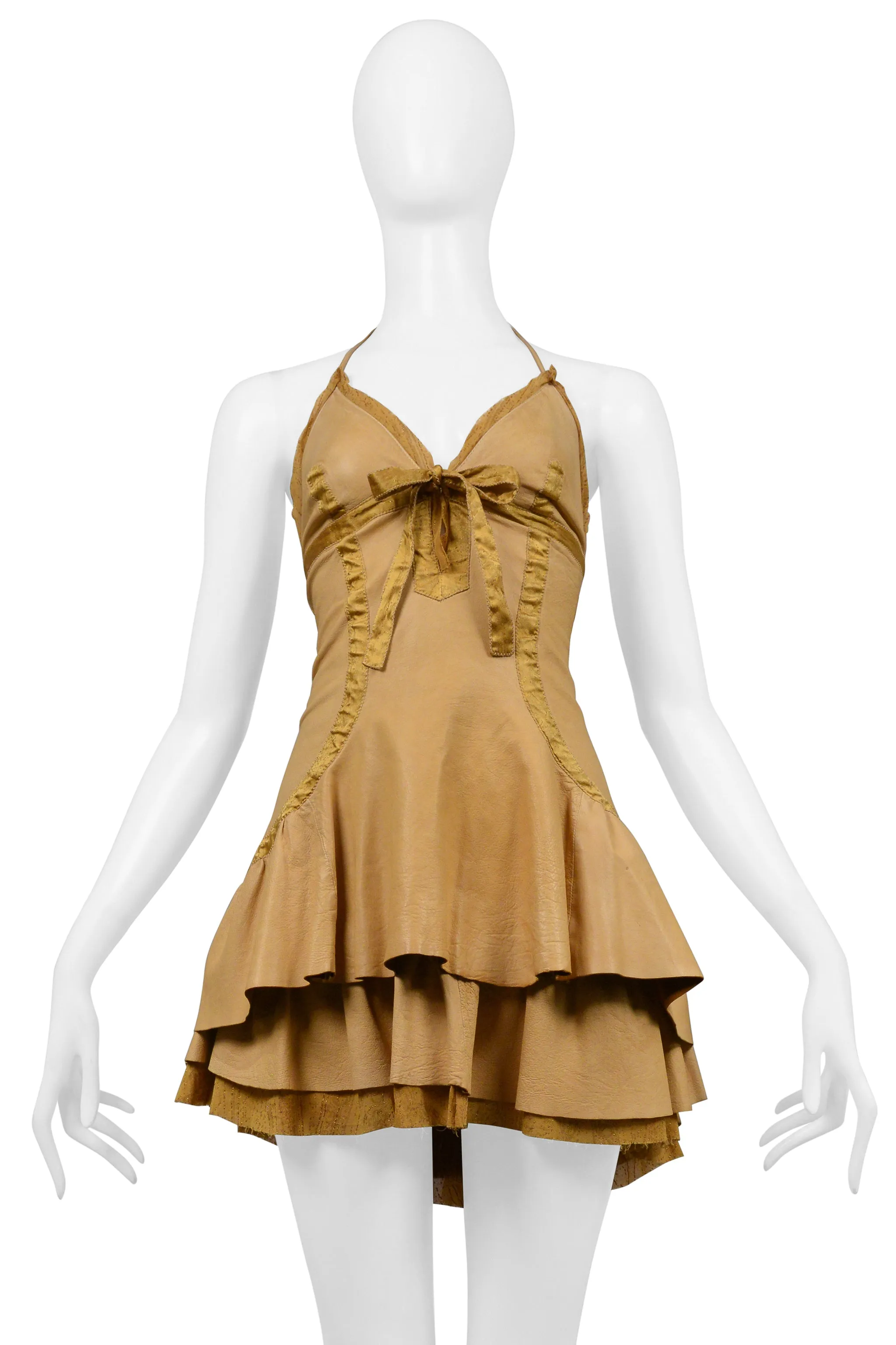 ROBERTO CAVALLI NATURAL LEATHER MINI DRESS