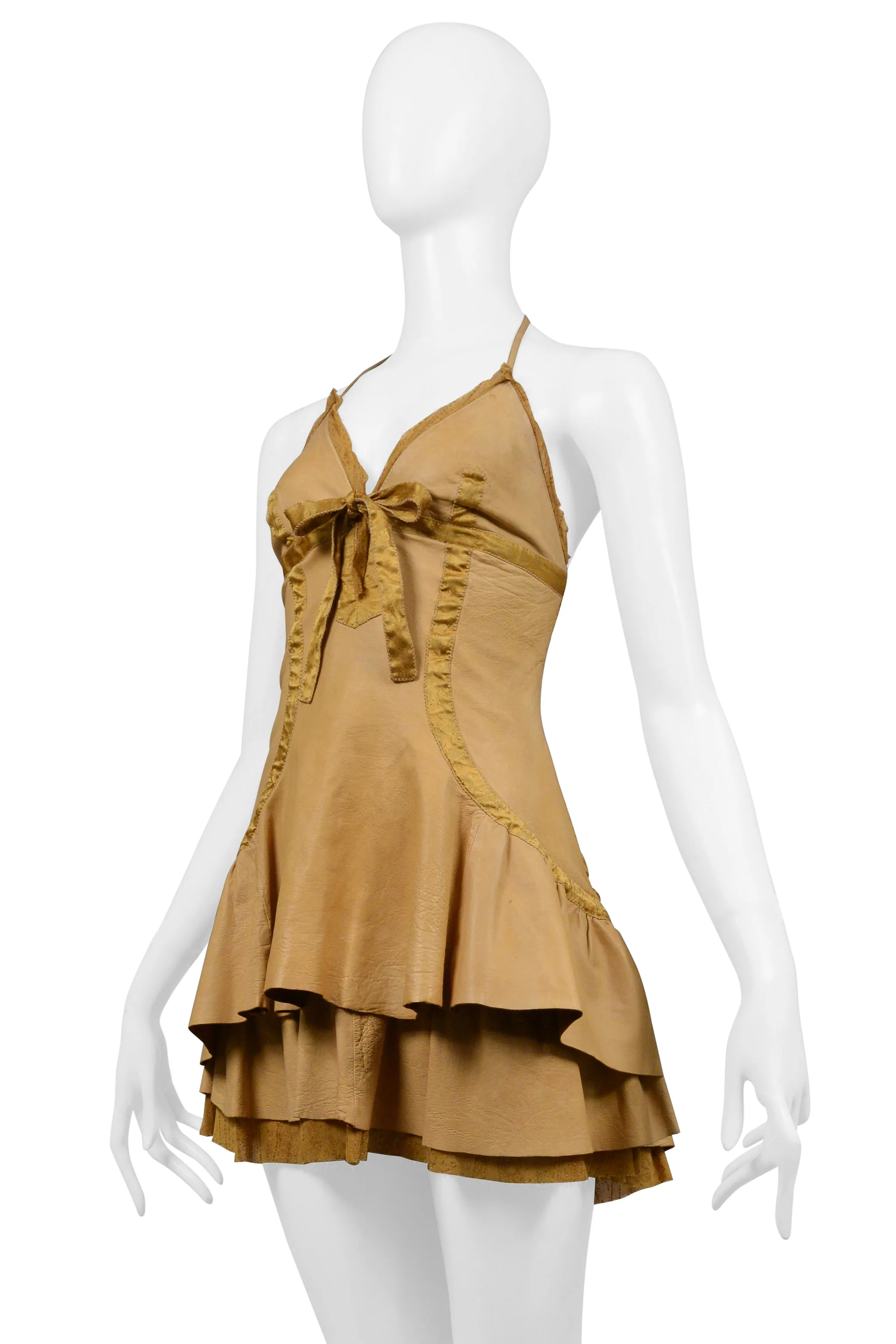 ROBERTO CAVALLI NATURAL LEATHER MINI DRESS