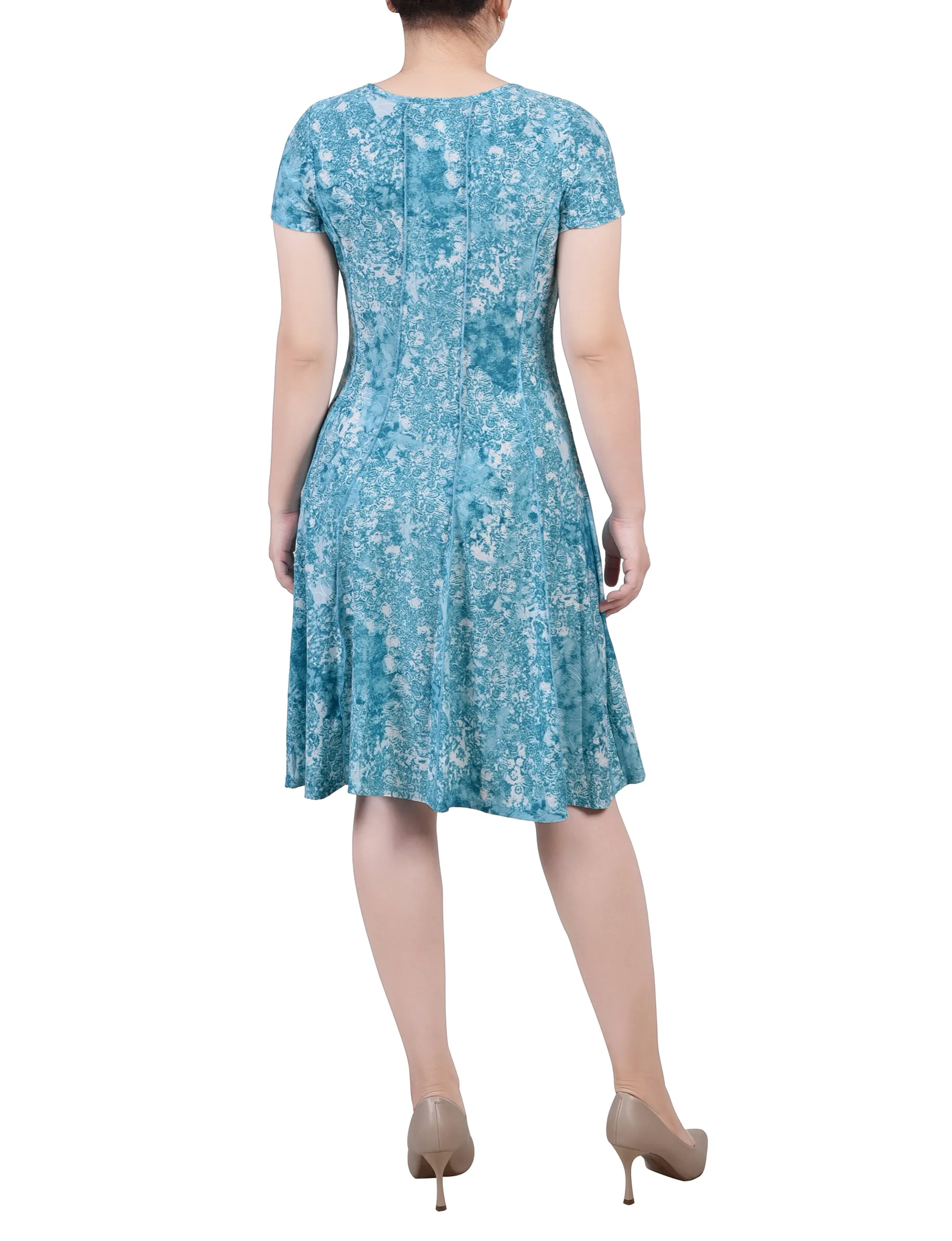 Short Sleeve Jacquard Knit Seamed Dress