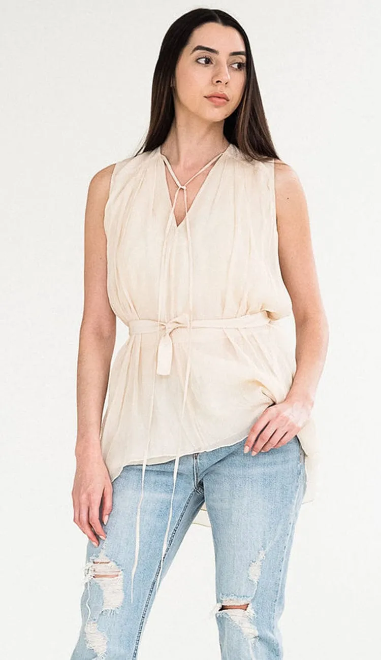 Sleeveless Silk Tank w/ Self Belt