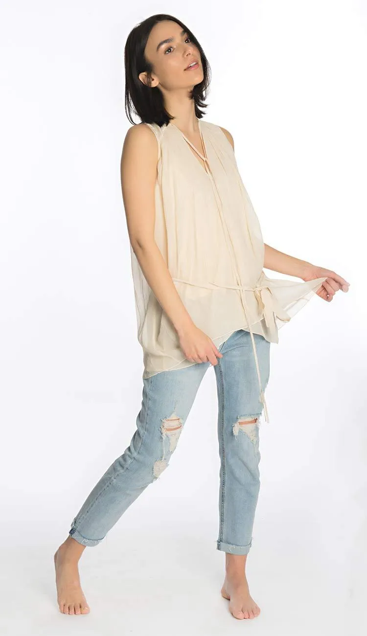 Sleeveless Silk Tank w/ Self Belt