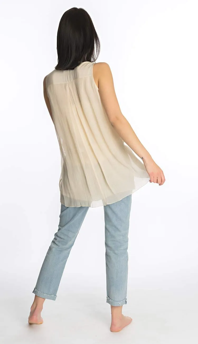 Sleeveless Silk Tank w/ Self Belt