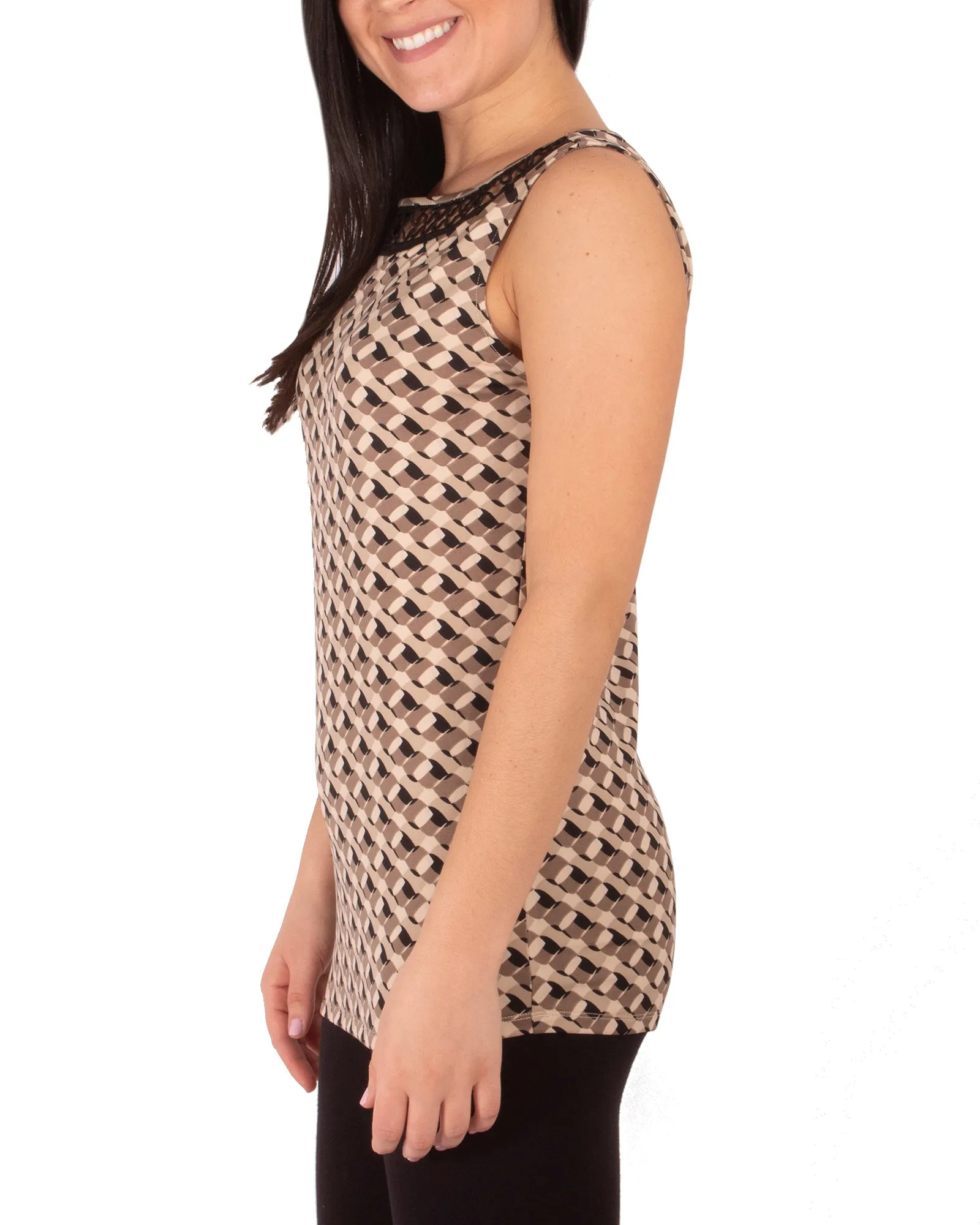 Sleeveless Top With Eyelet Collar