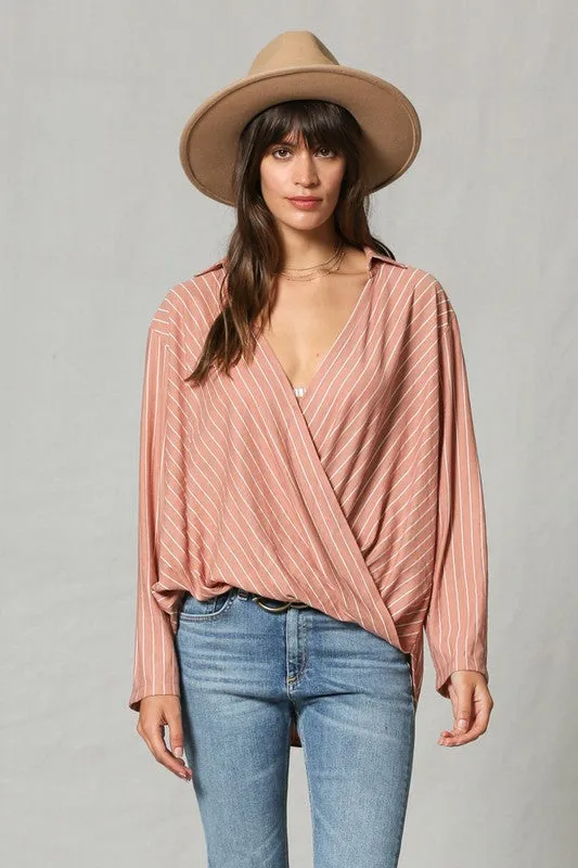 Striped V Neck Blouse