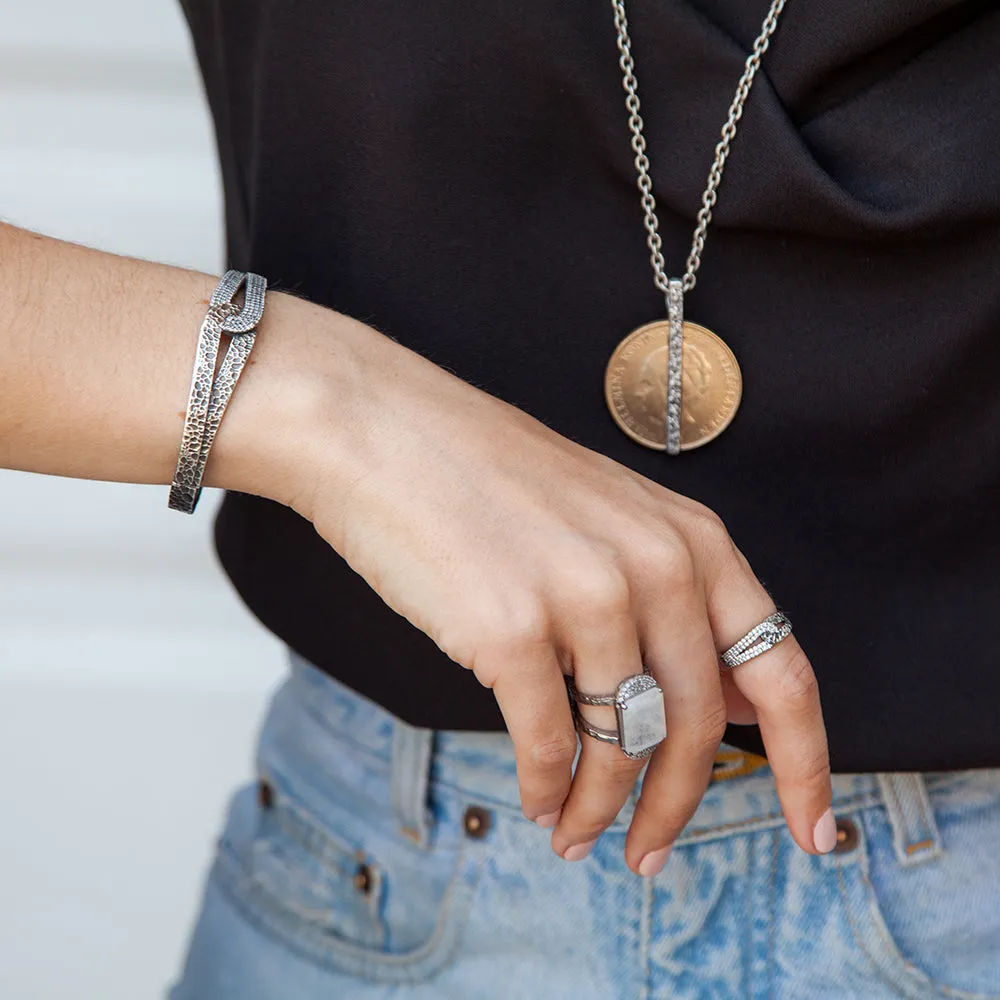 Tat2 Designs Gold Rockove Crystal & Hammered Loop Bangle