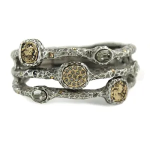 Tat2 Designs Vintage Silver Capri 3 Row Coin & Crystal Pave Bangle