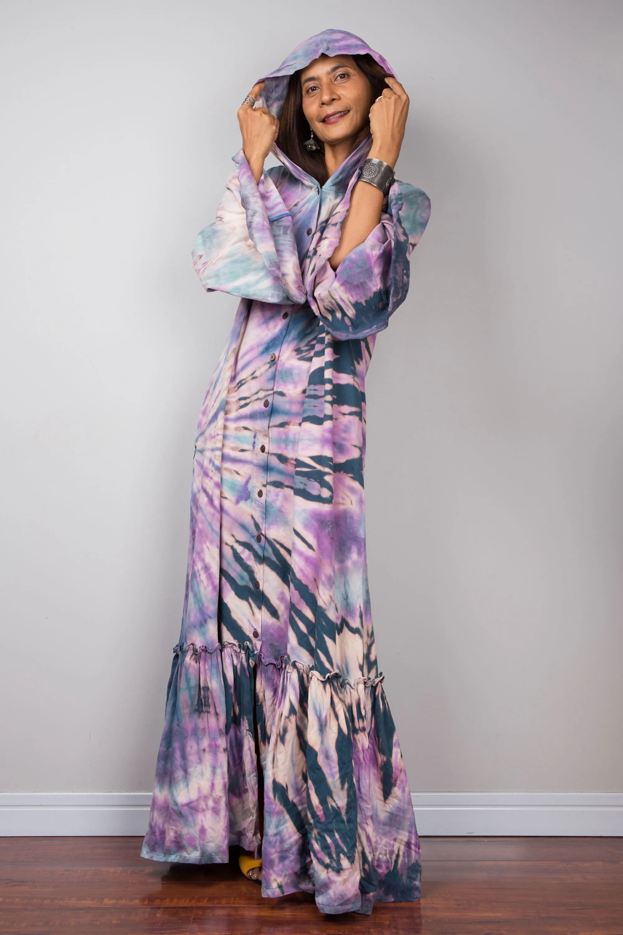 Tie dye hoodie button dress