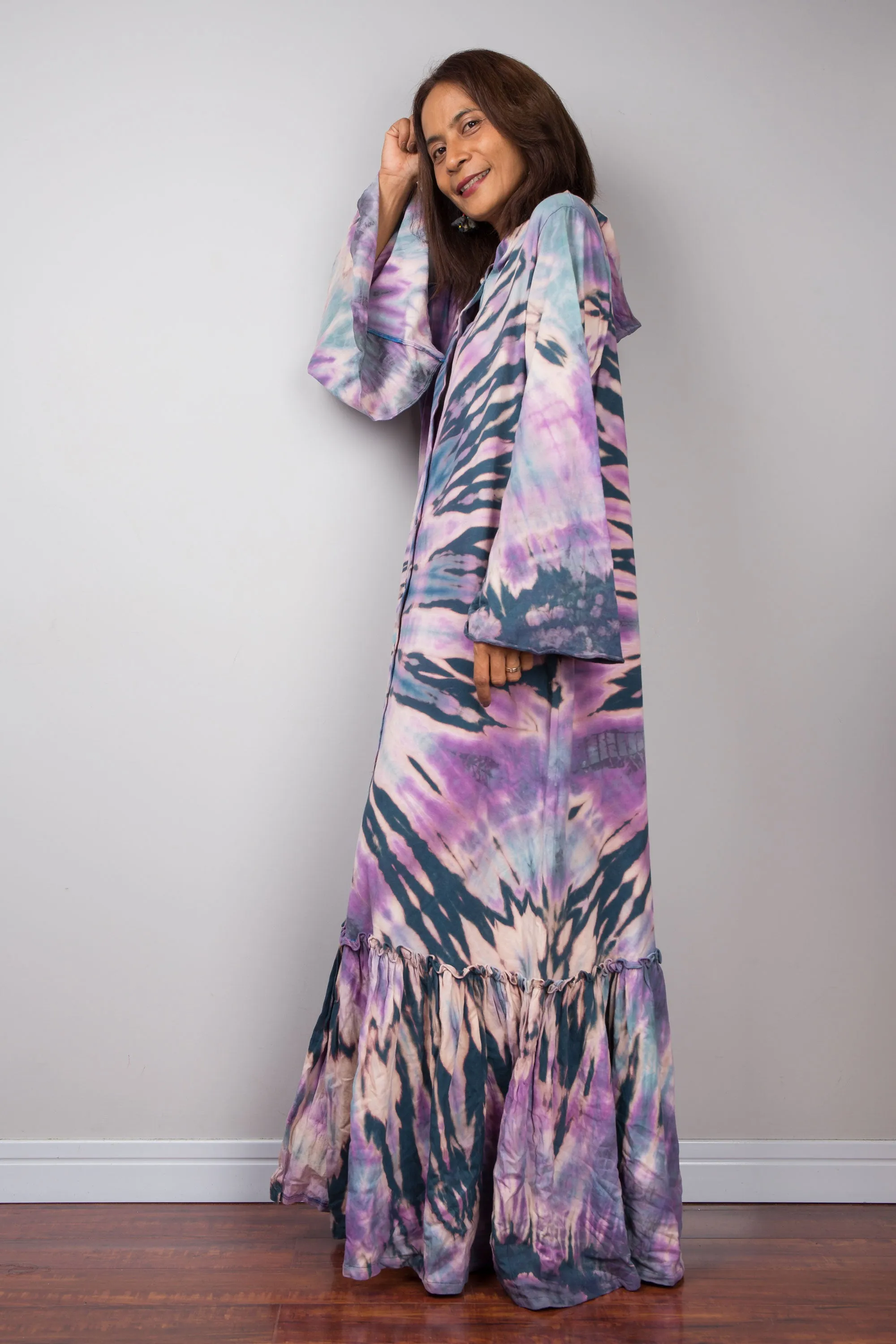 Tie dye hoodie button dress