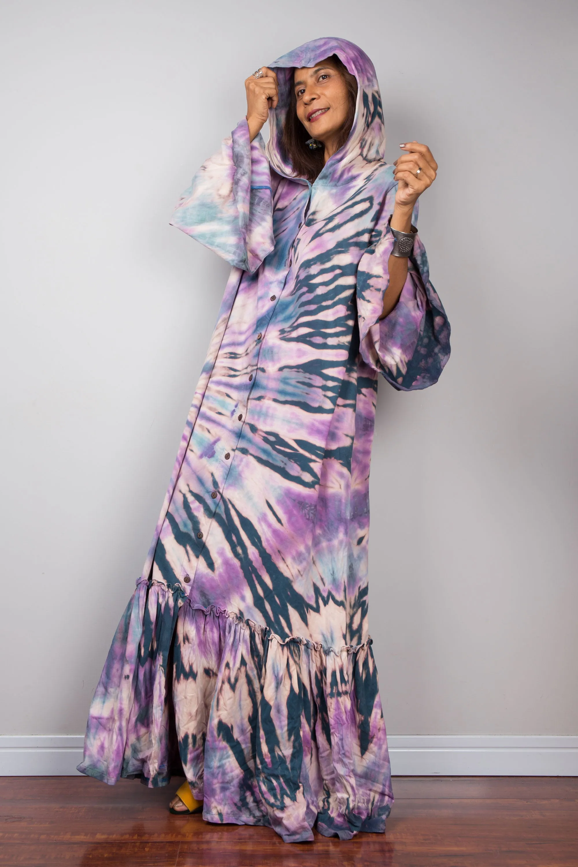 Tie dye hoodie button dress