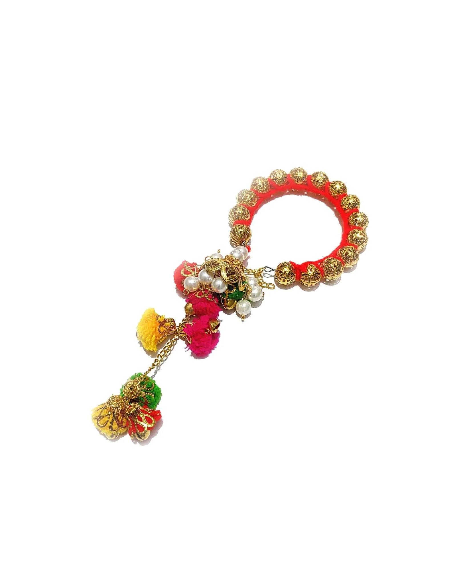 Traditinal Gungroo woven with Pom Pom Tassels Hand Rakhi for your Bhabhi