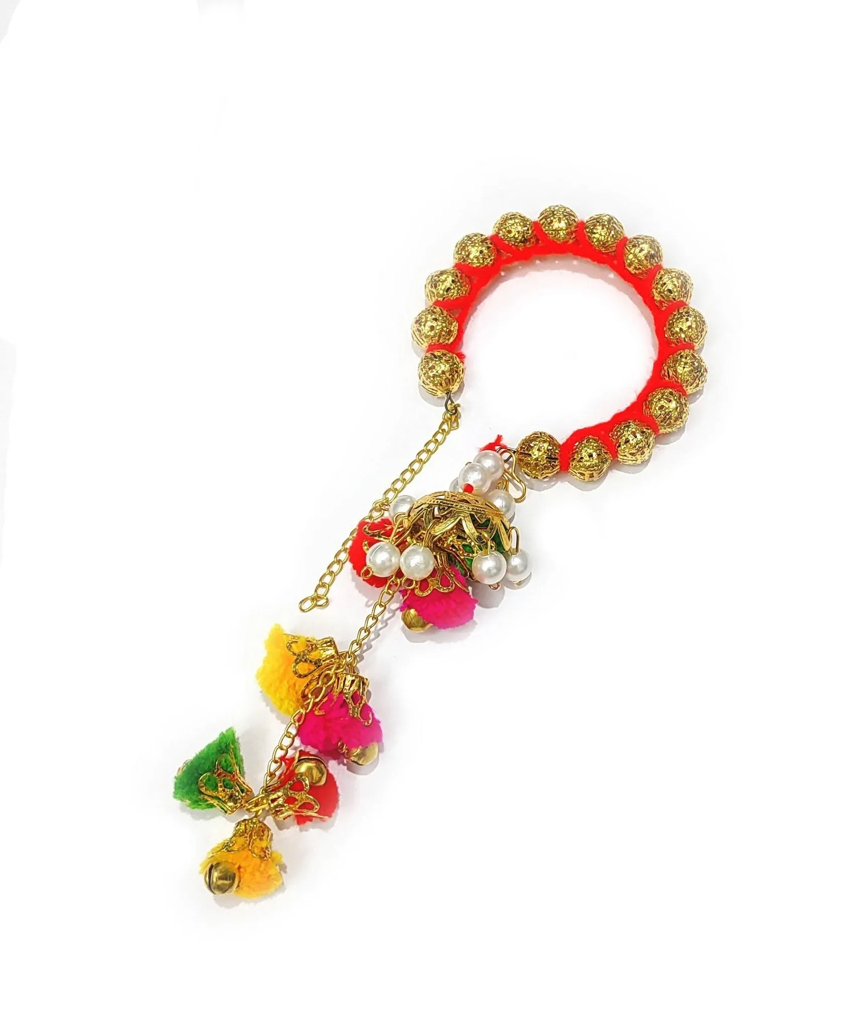 Traditinal Gungroo woven with Pom Pom Tassels Hand Rakhi for your Bhabhi