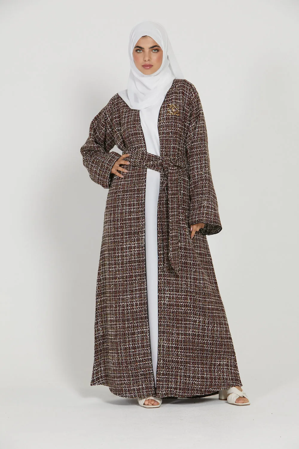 Tweed Open Jacket Abaya - Maroon - LIMITED EDITION