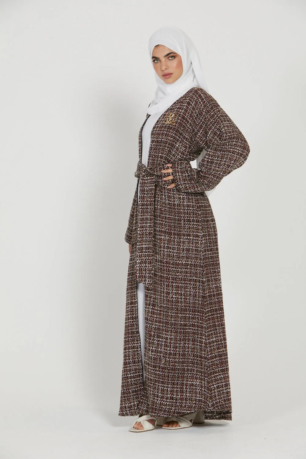 Tweed Open Jacket Abaya - Maroon - LIMITED EDITION