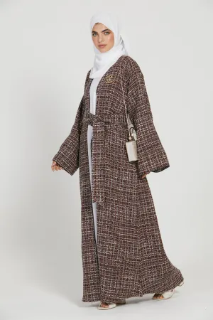 Tweed Open Jacket Abaya - Maroon - LIMITED EDITION